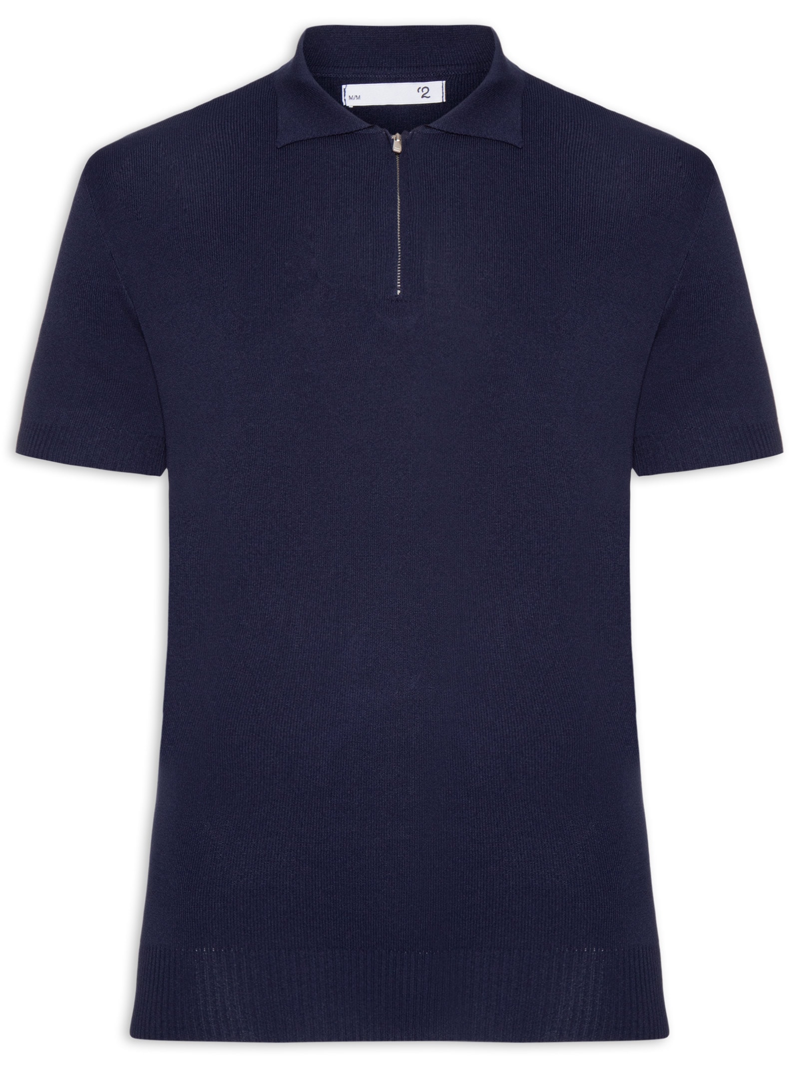 Polo Masculina Zíper Em Tricot Azul '2 Essential