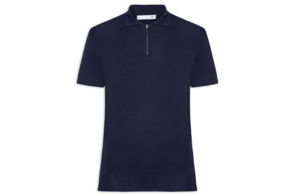 Polo Masculina Zíper Em Tricot - Azul