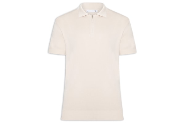 Polo Masculina Zíper Em Tricot - Bege