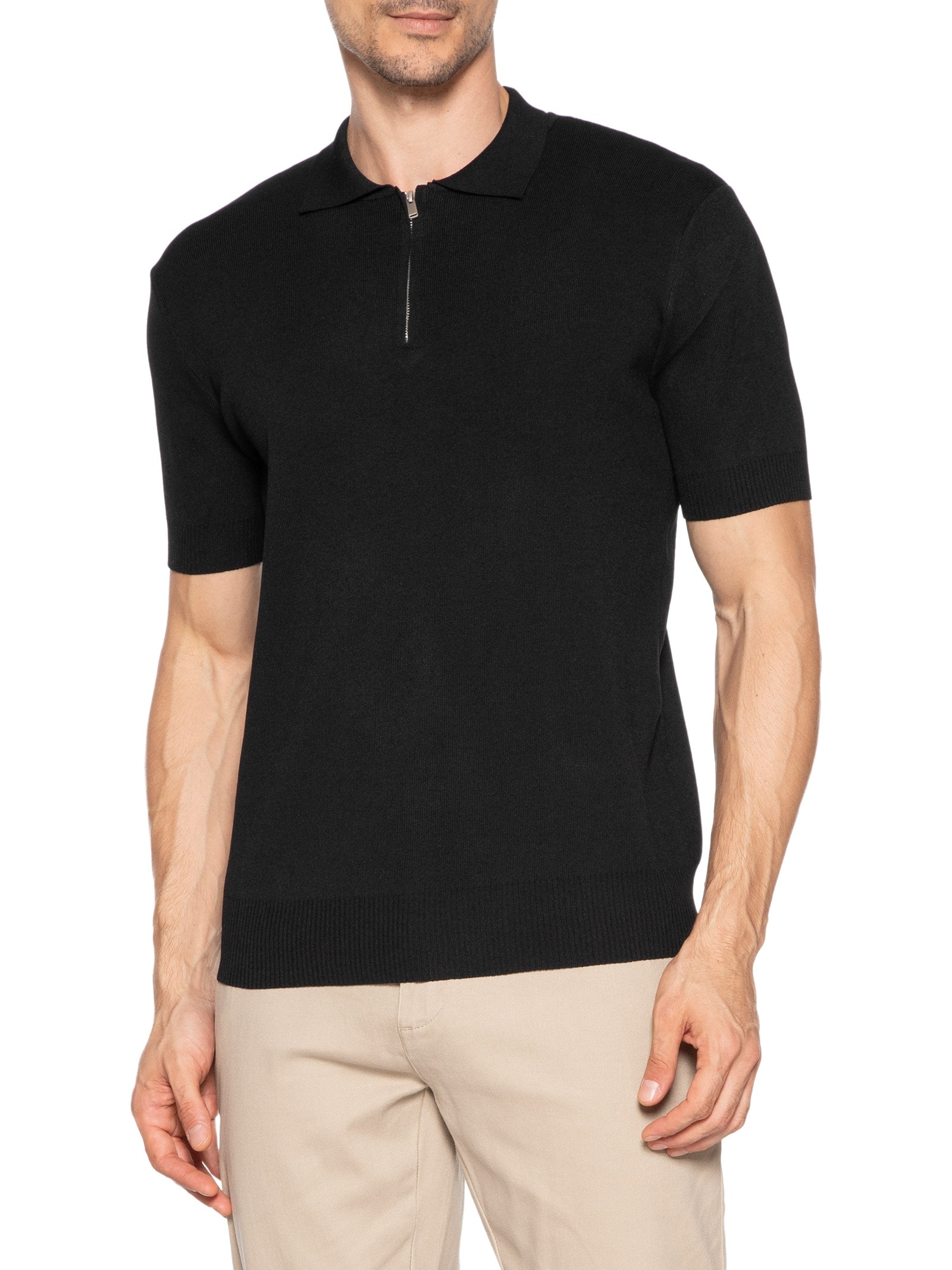 トップス 00s John W.Nordstrom wool knit polo BLK Polo Masculina Zíper Em Tricot - Preto - '2 Essential