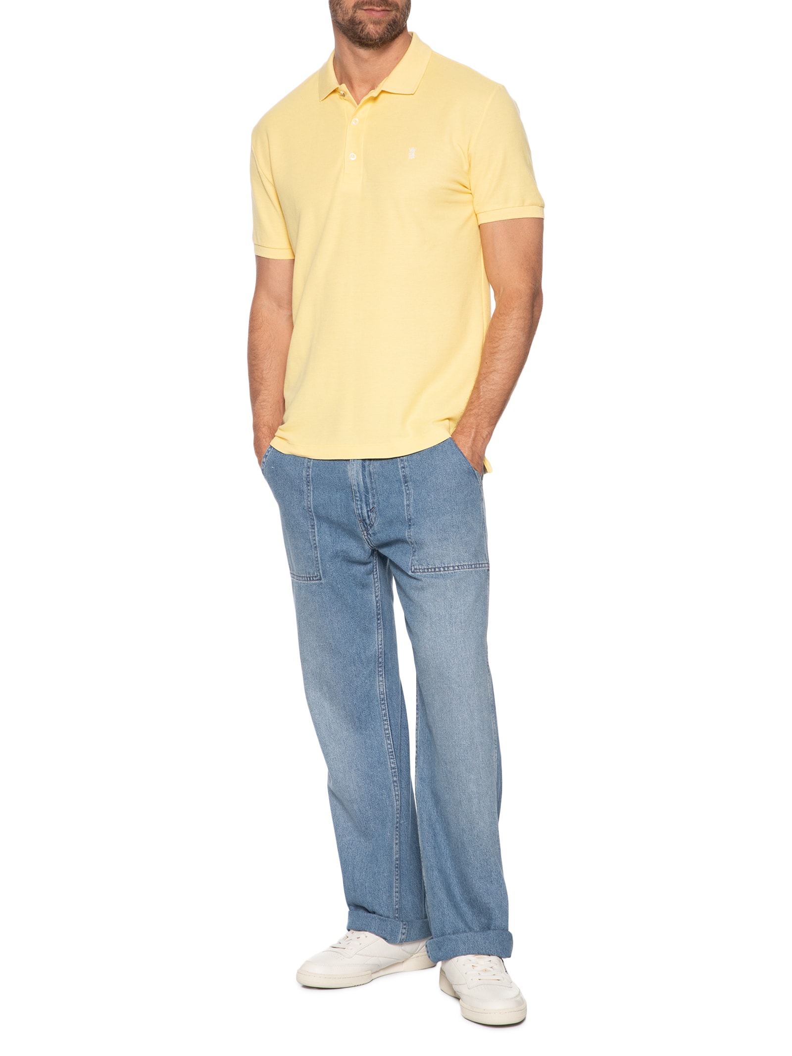 Polo Masculino Básica Em Piquet Amarelo Sergio K