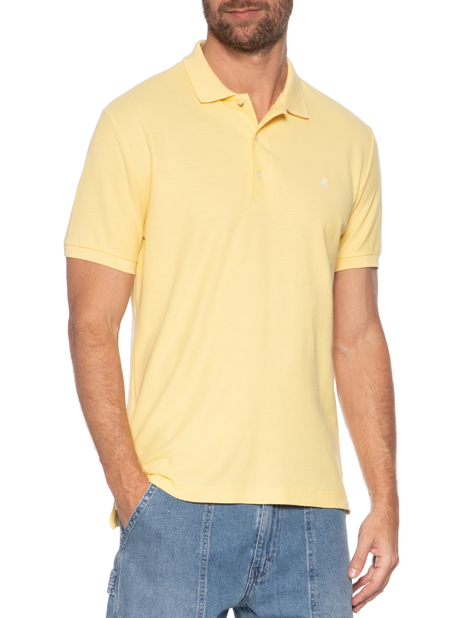 Polo Masculino Básica Em Piquet Amarelo Sergio K