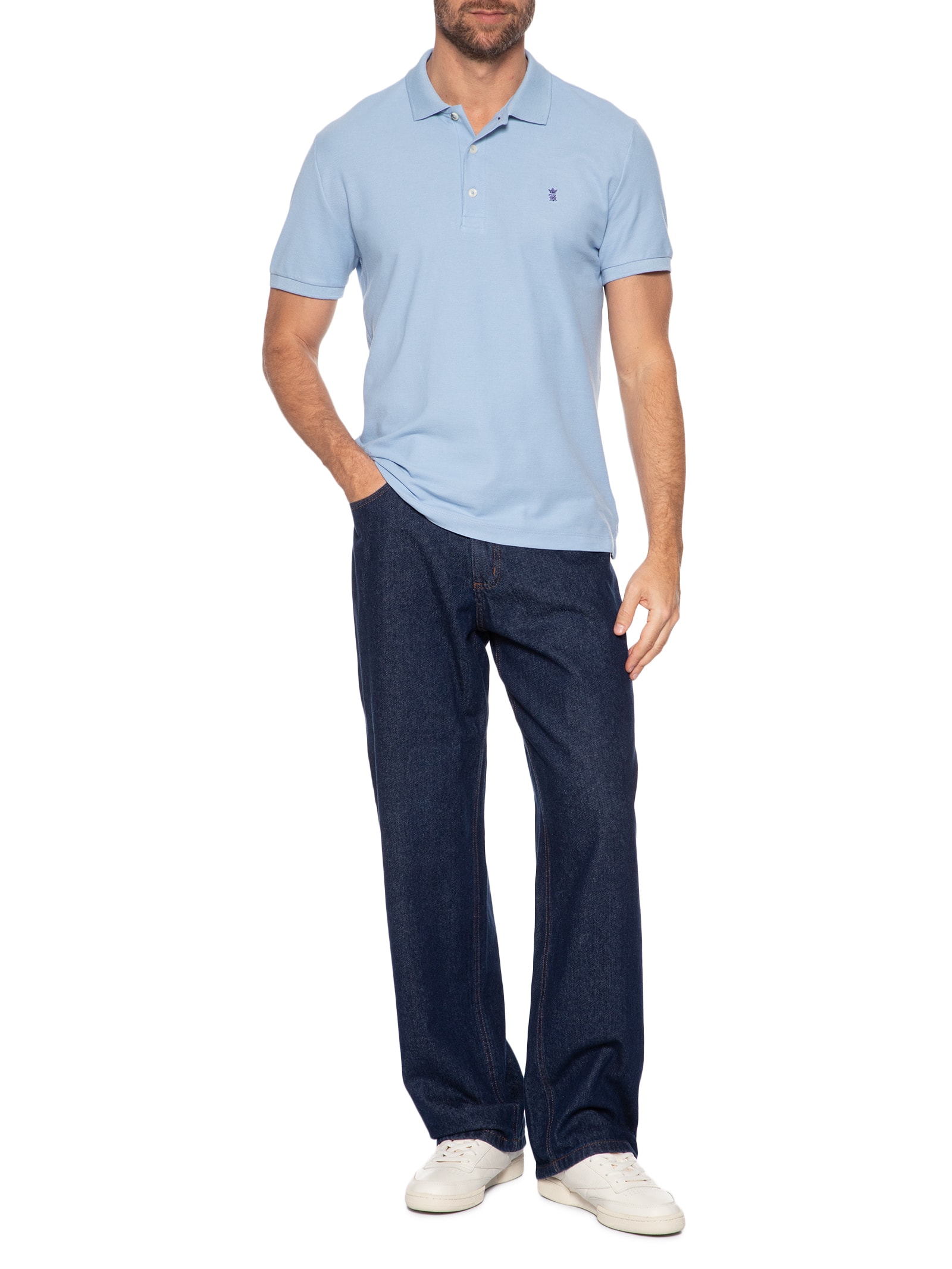 Polo Masculino Básica Em Piquet Azul Sergio K
