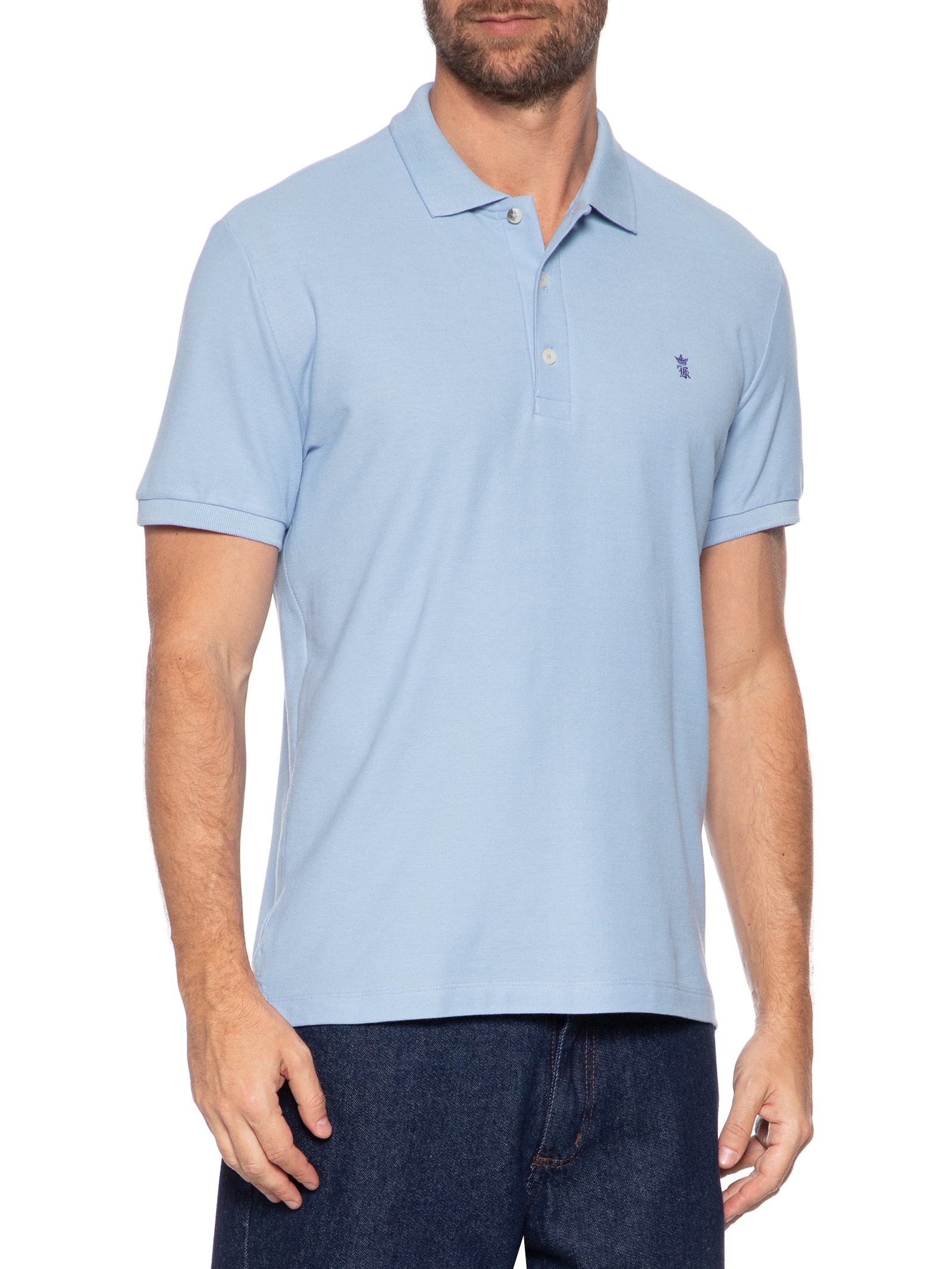 Polo Masculino Básica Em Piquet Azul Sergio K