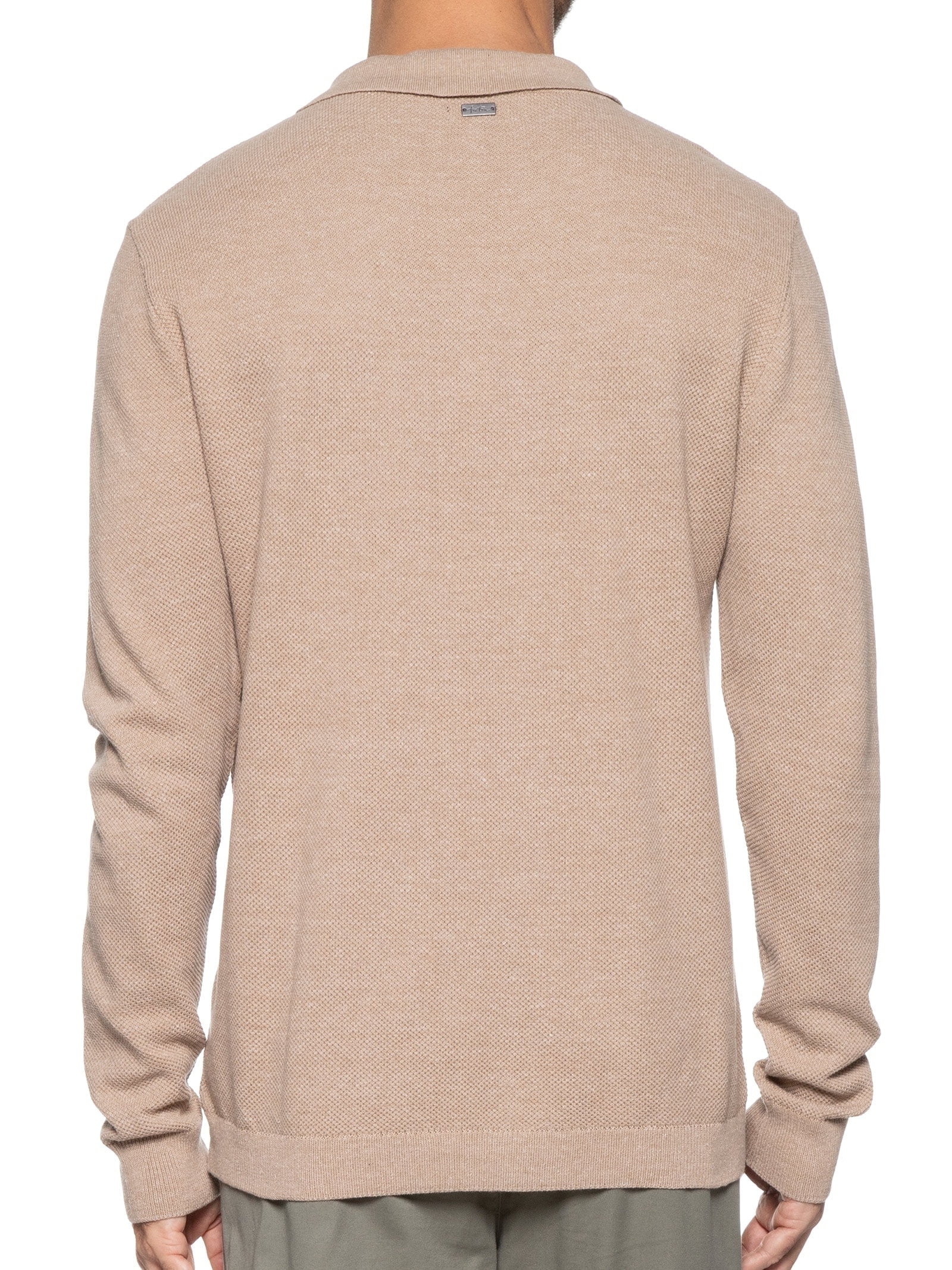 Polo Masculino Manga Longa Tricot Corda Bege Foxton