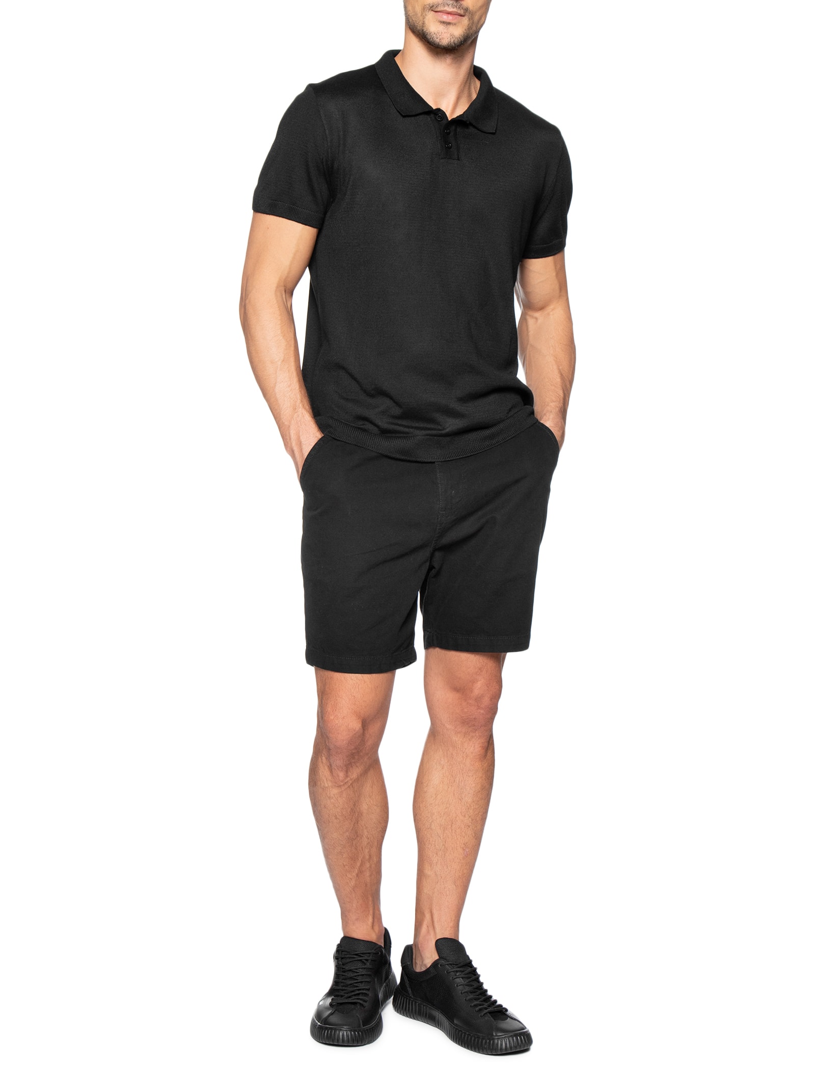 Polo Tricot Manga Curta Masculina Basic Preto Foxton