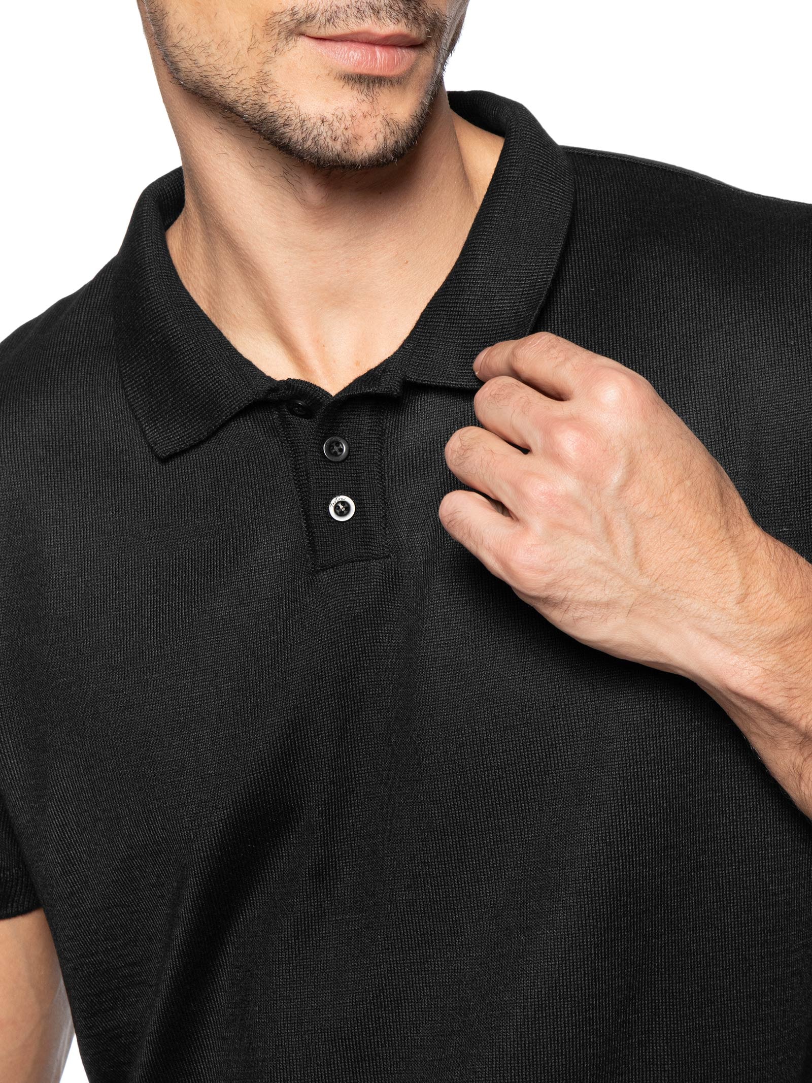 Polo Tricot Manga Curta Masculina Basic Preto Foxton