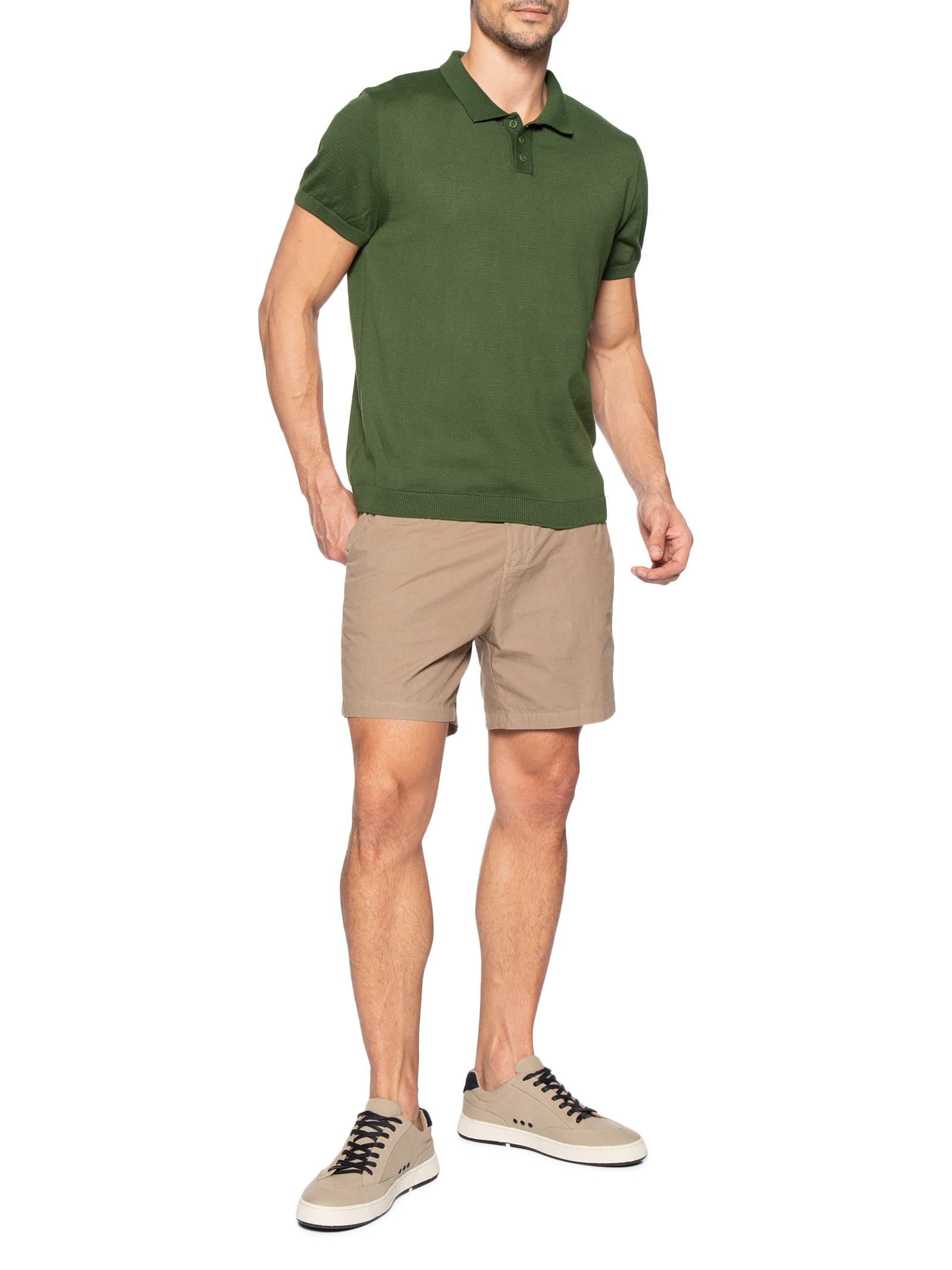 Polo Tricot Manga Curta Masculina Basic Verde Foxton
