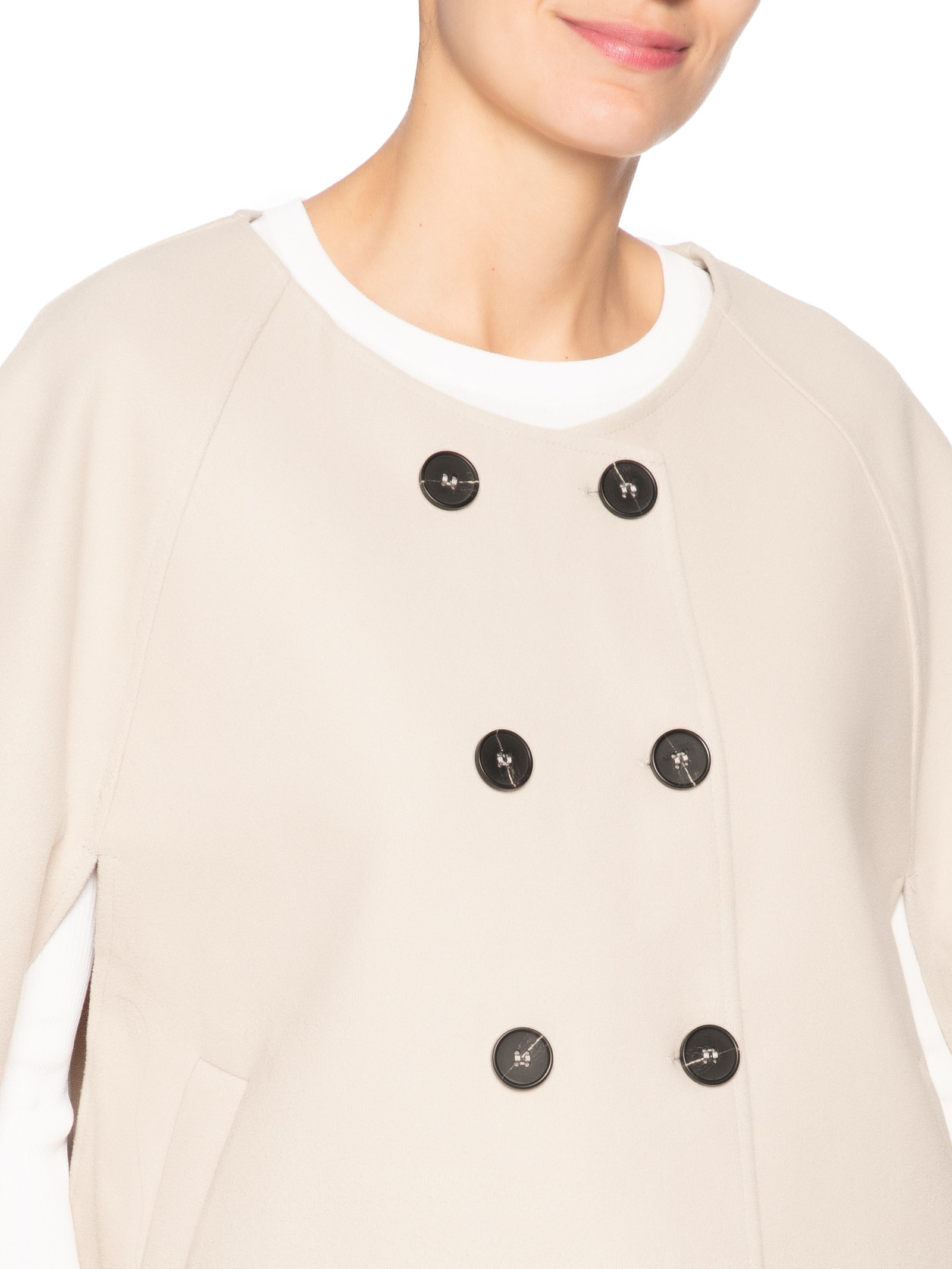 Poncho Feminino Amplo Com Botões Frontais Bege '2Essential