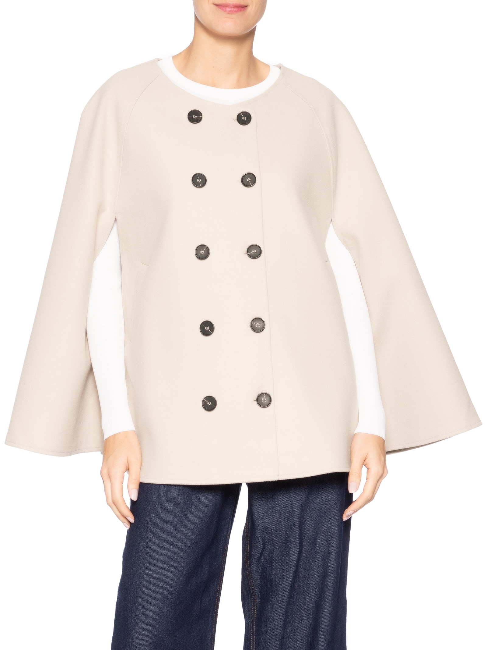 Poncho Feminino Amplo Com Botões Frontais Bege '2Essential