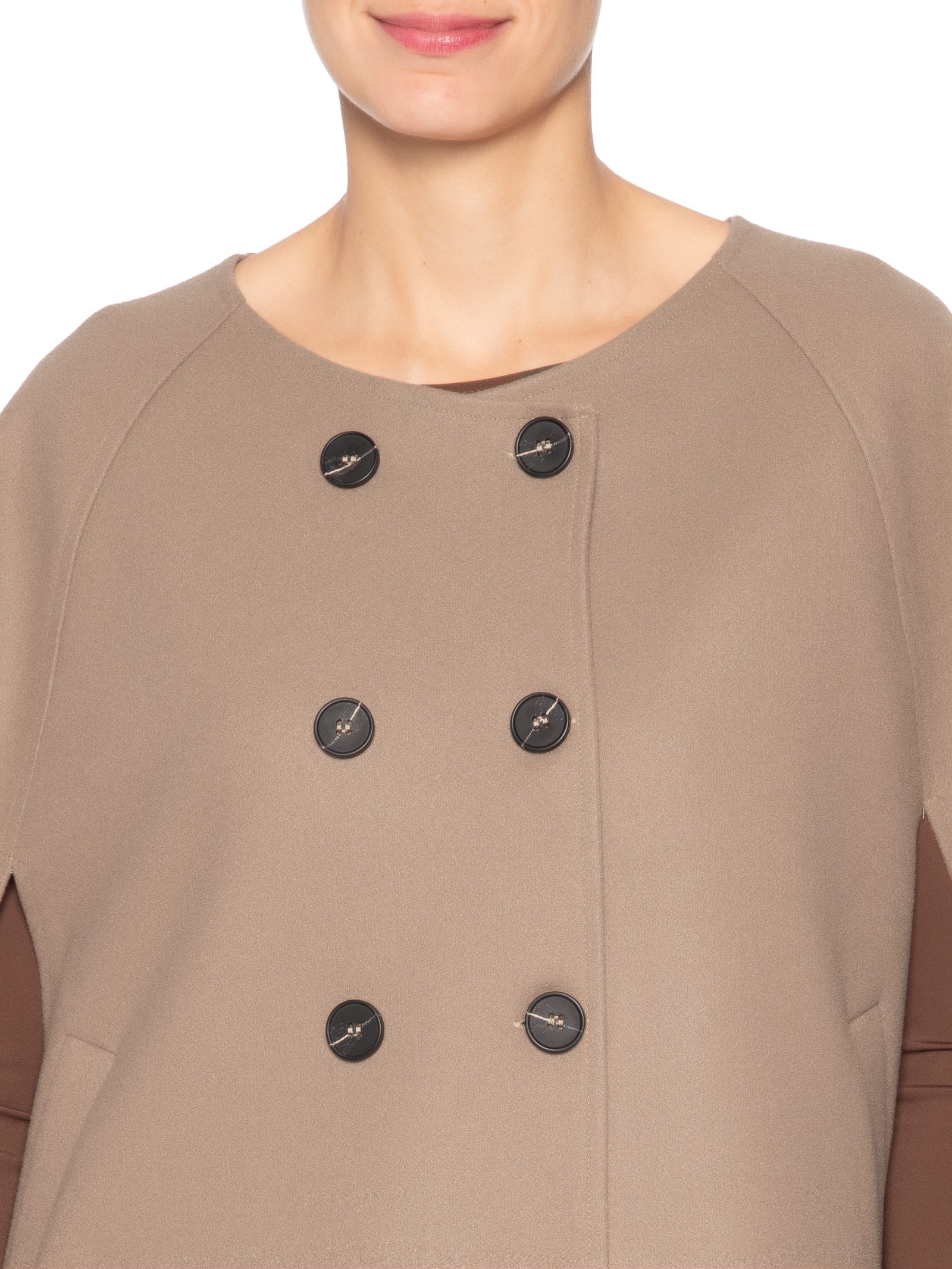 Poncho Feminino Amplo Com Botões Frontais Bege '2Essential