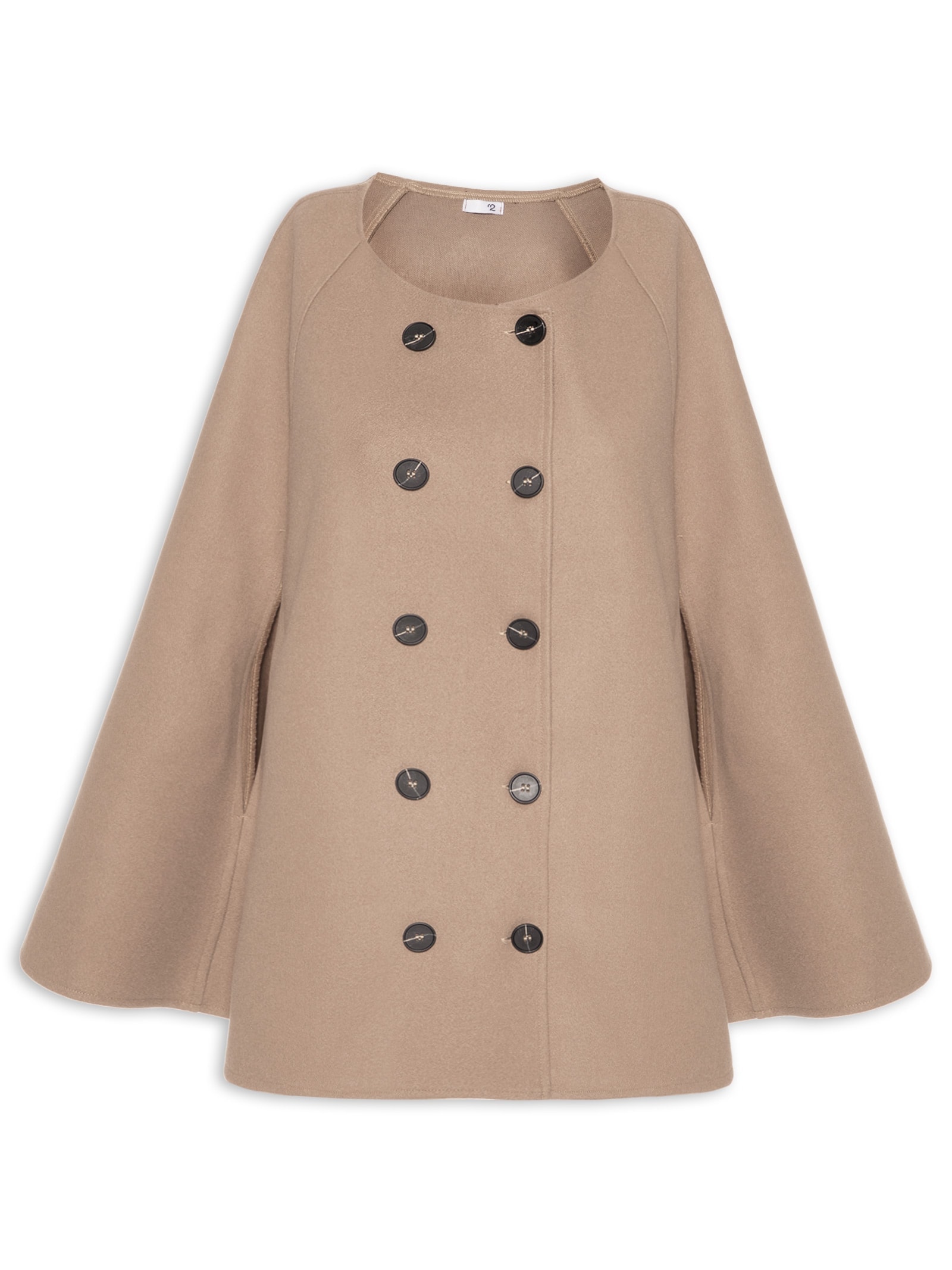 Poncho Feminino Amplo Com Botões Frontais Bege '2Essential