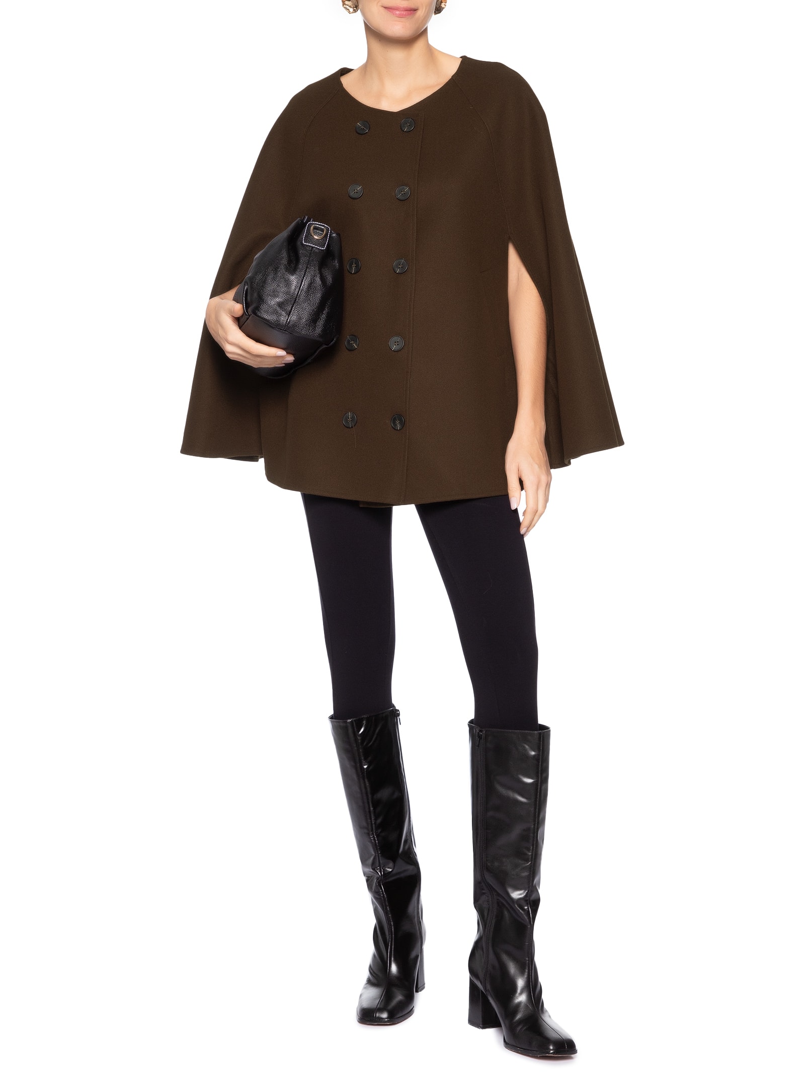 Poncho Feminino Amplo Com Botões Frontais Marrom '2Essential