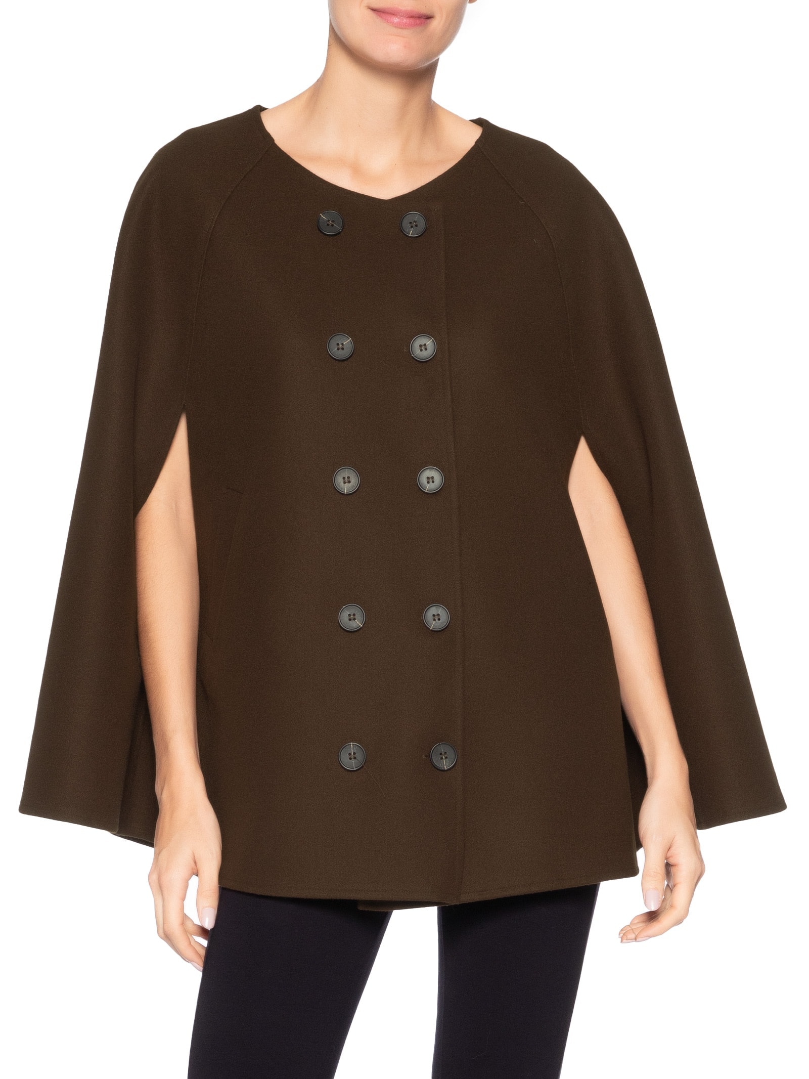 Poncho Feminino Amplo Com Botões Frontais Marrom '2Essential