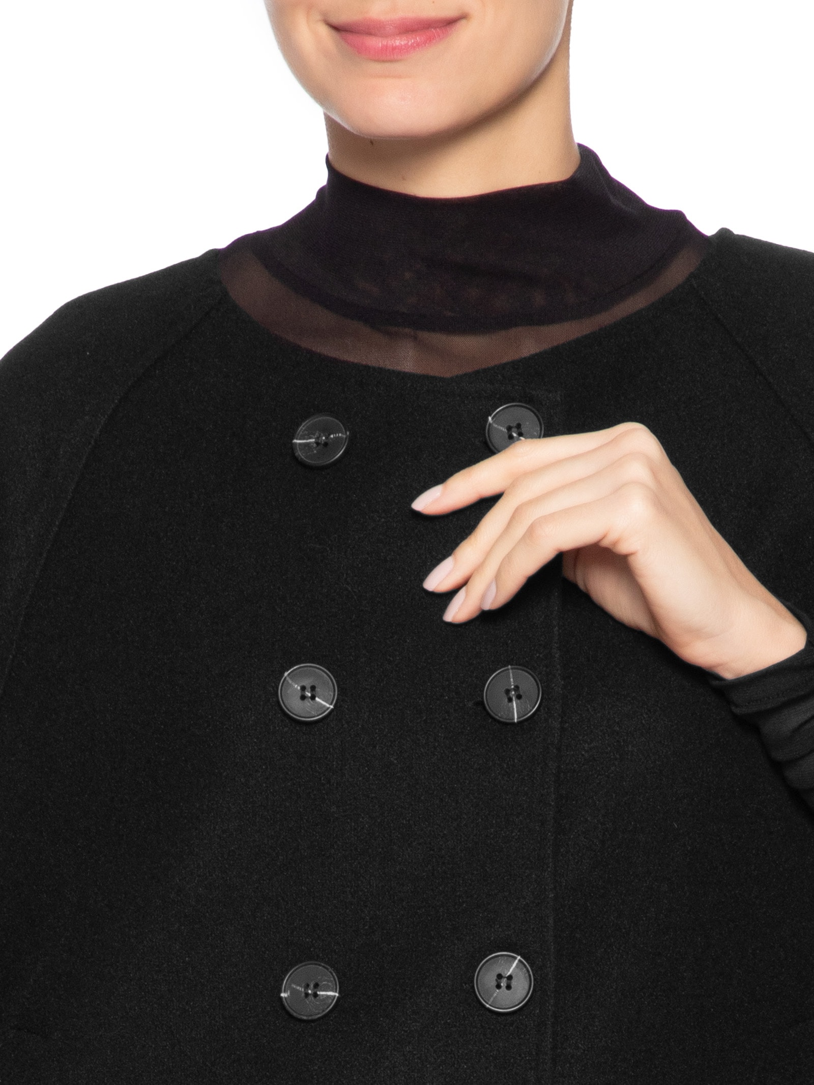 Poncho Feminino Amplo Com Botões Frontais Preto '2Essential