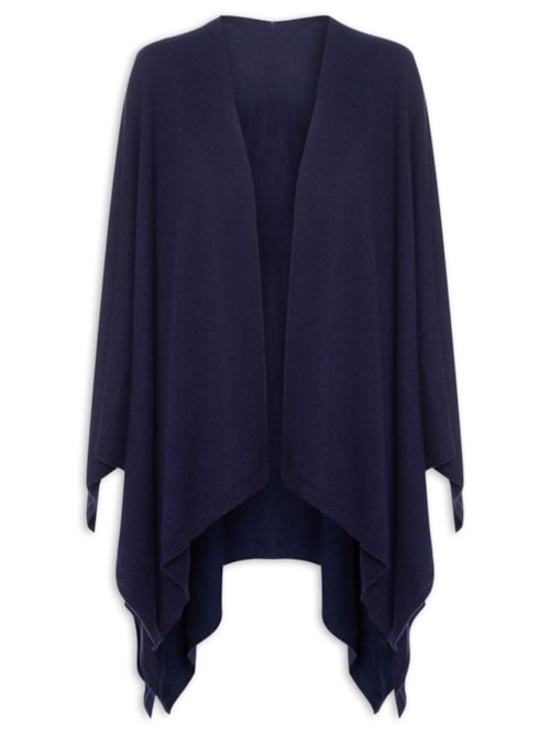 Poncho Feminino Com Blend De Lã E Cashmere - Azul