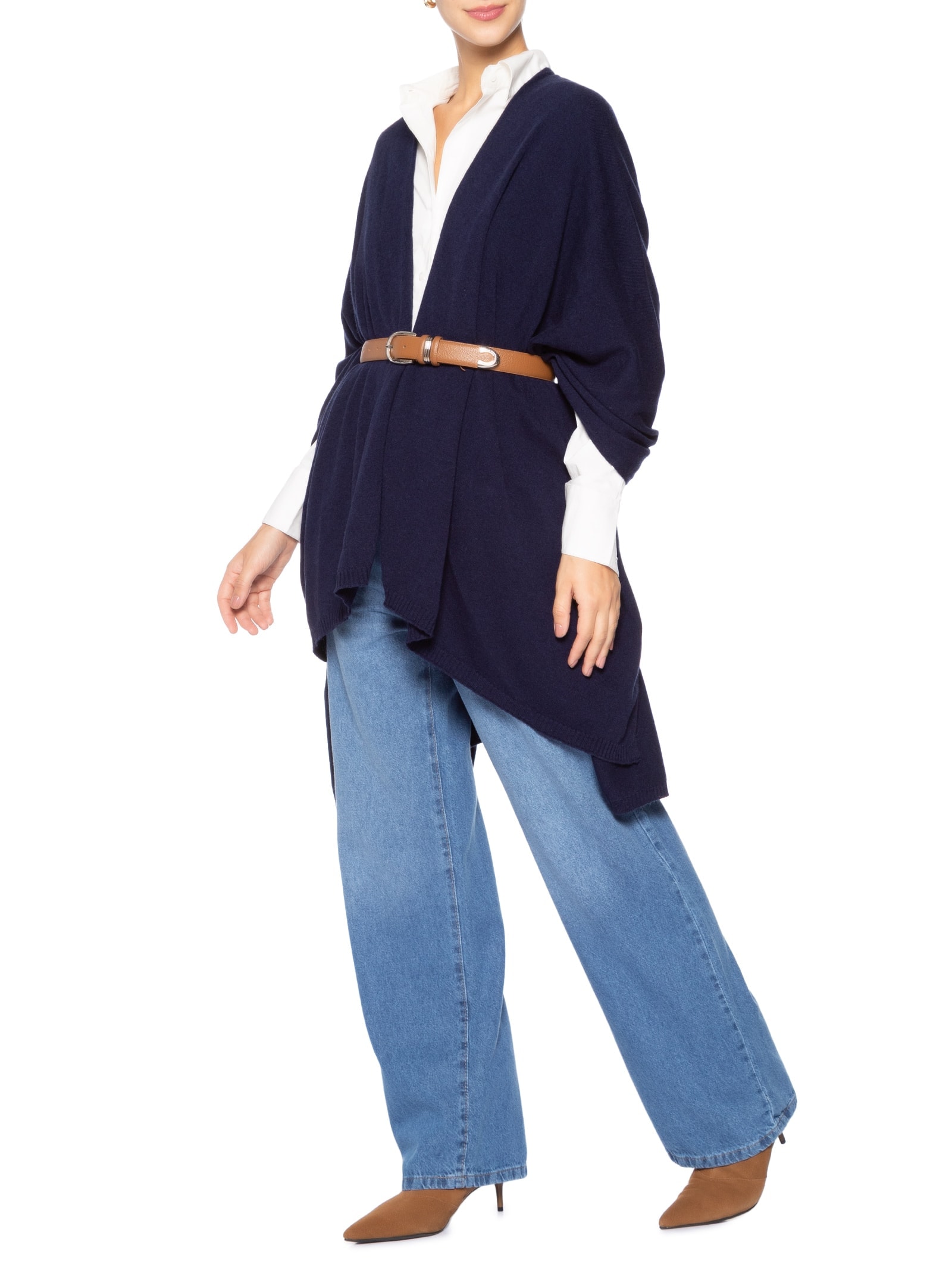 Poncho Feminino Com Blend De Lã E Cashmere Azul '2Essential