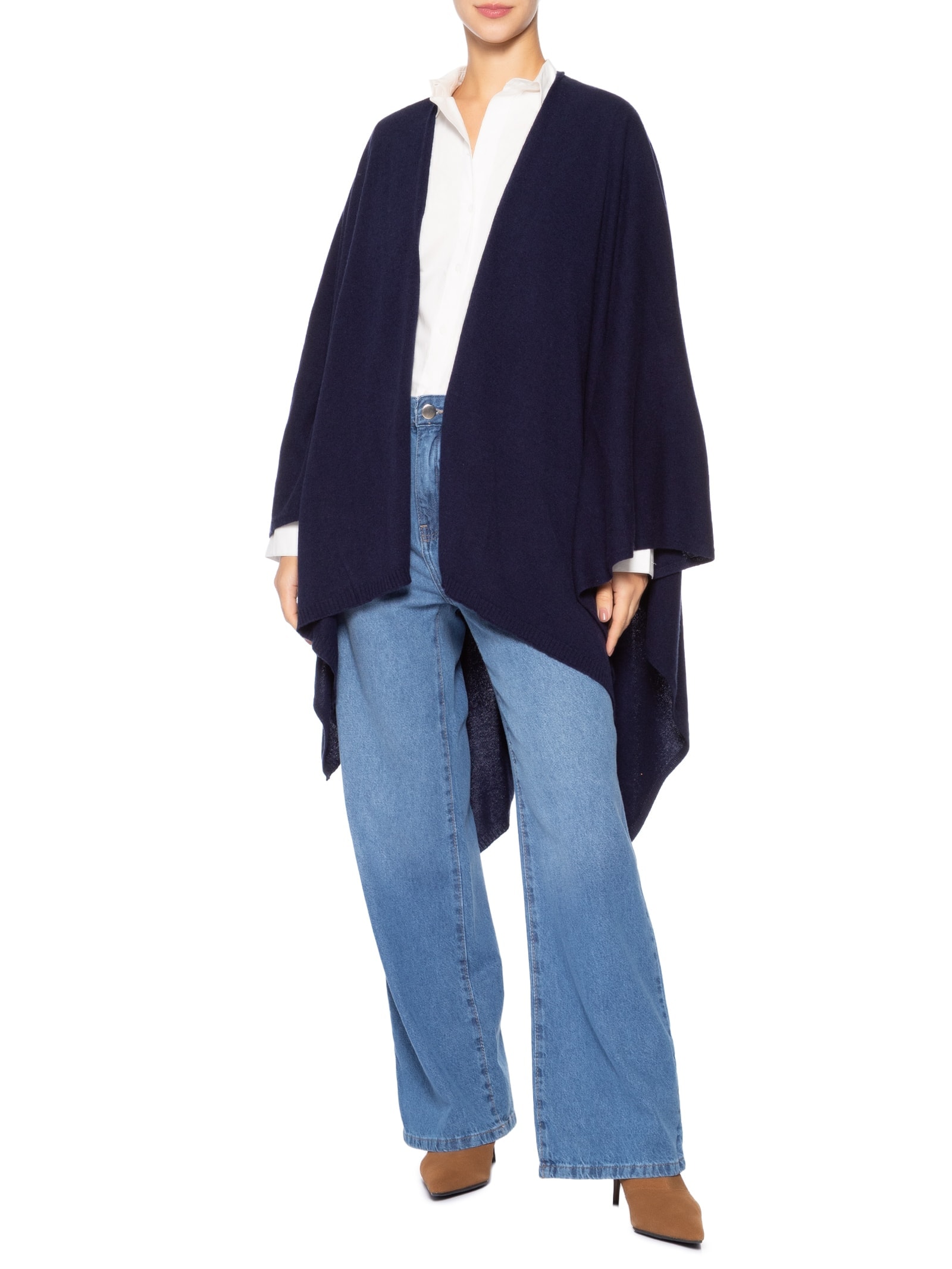 Poncho Feminino Com Blend De Lã E Cashmere Azul '2Essential