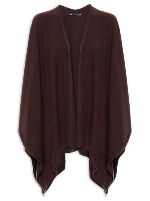 Poncho Feminino Com Blend De Lã E Cashmere - Marrom