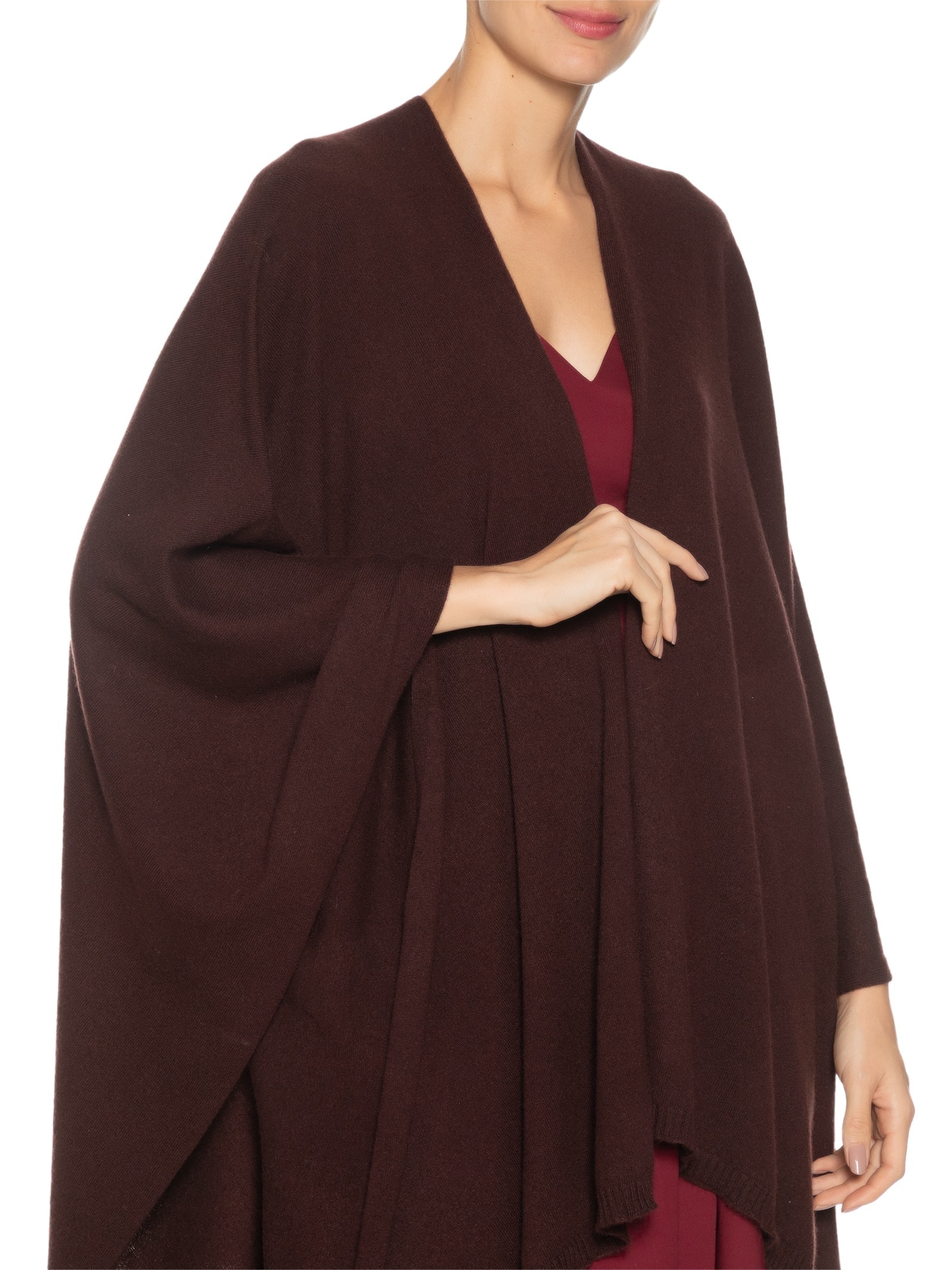Poncho Feminino Com Blend De Lã E Cashmere Marrom '2Essential