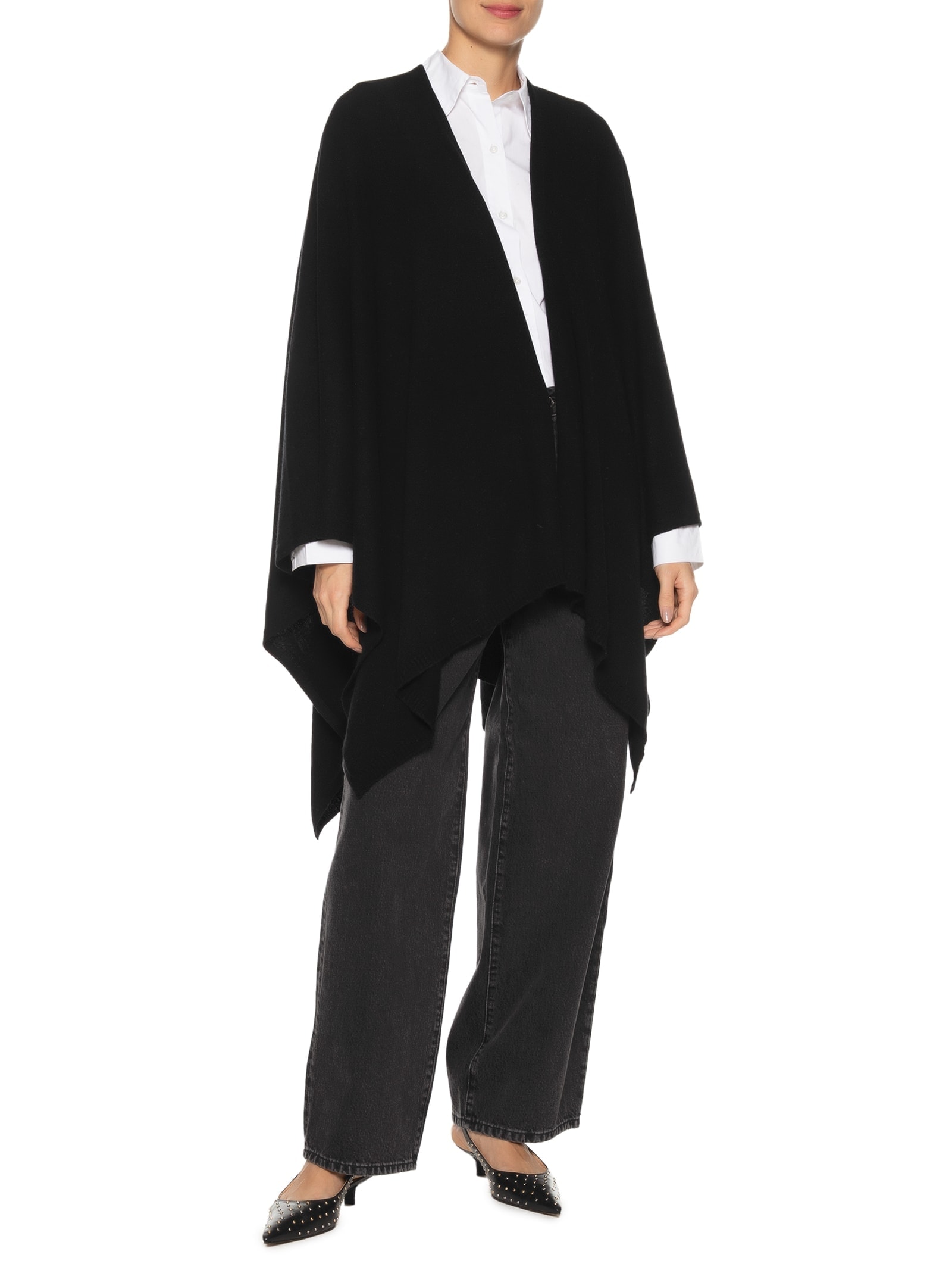 Poncho Feminino Com Blend De Lã E Cashmere Preto '2Essential
