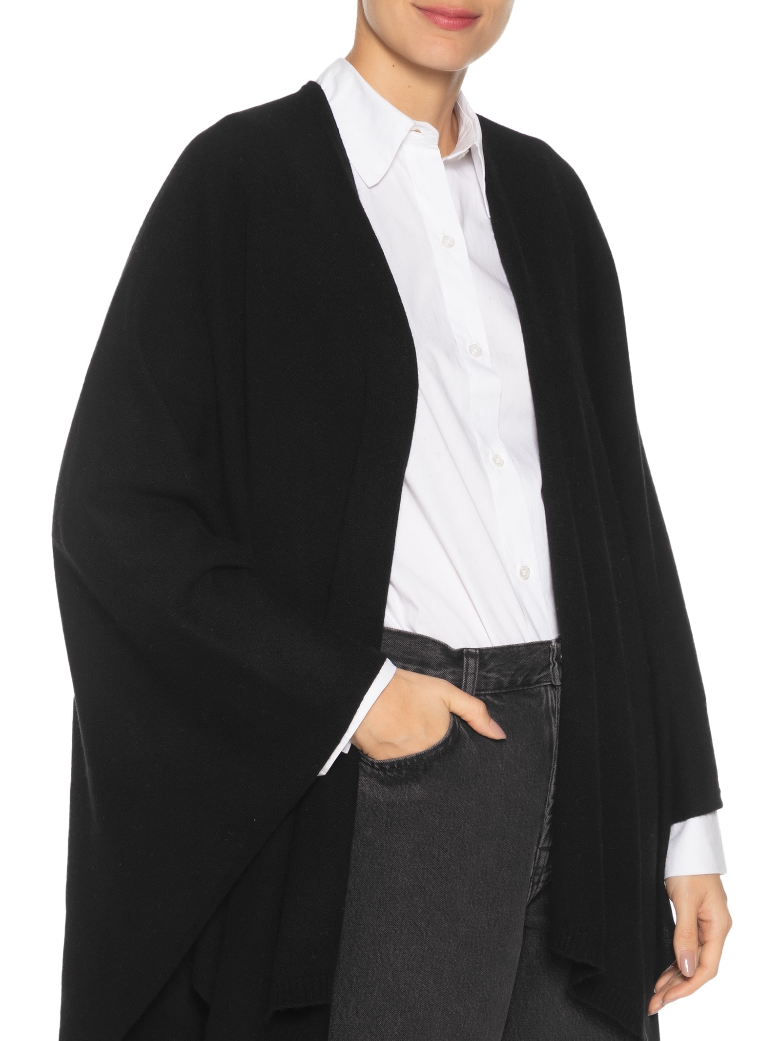 Poncho Feminino Com Blend De Lã E Cashmere Preto '2Essential