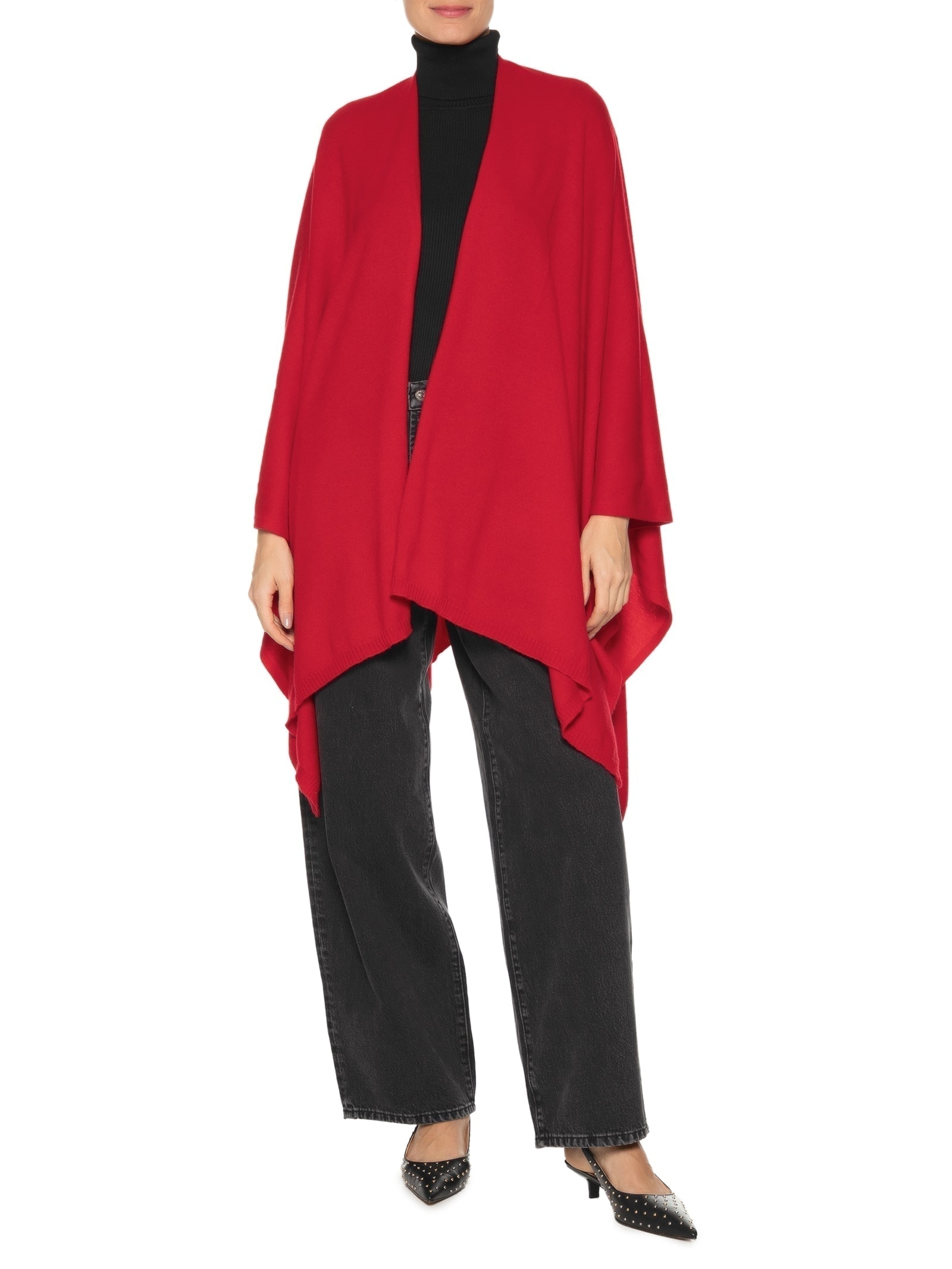 Poncho Feminino Com Blend De Lã E Cashmere Vermelho '2Essential