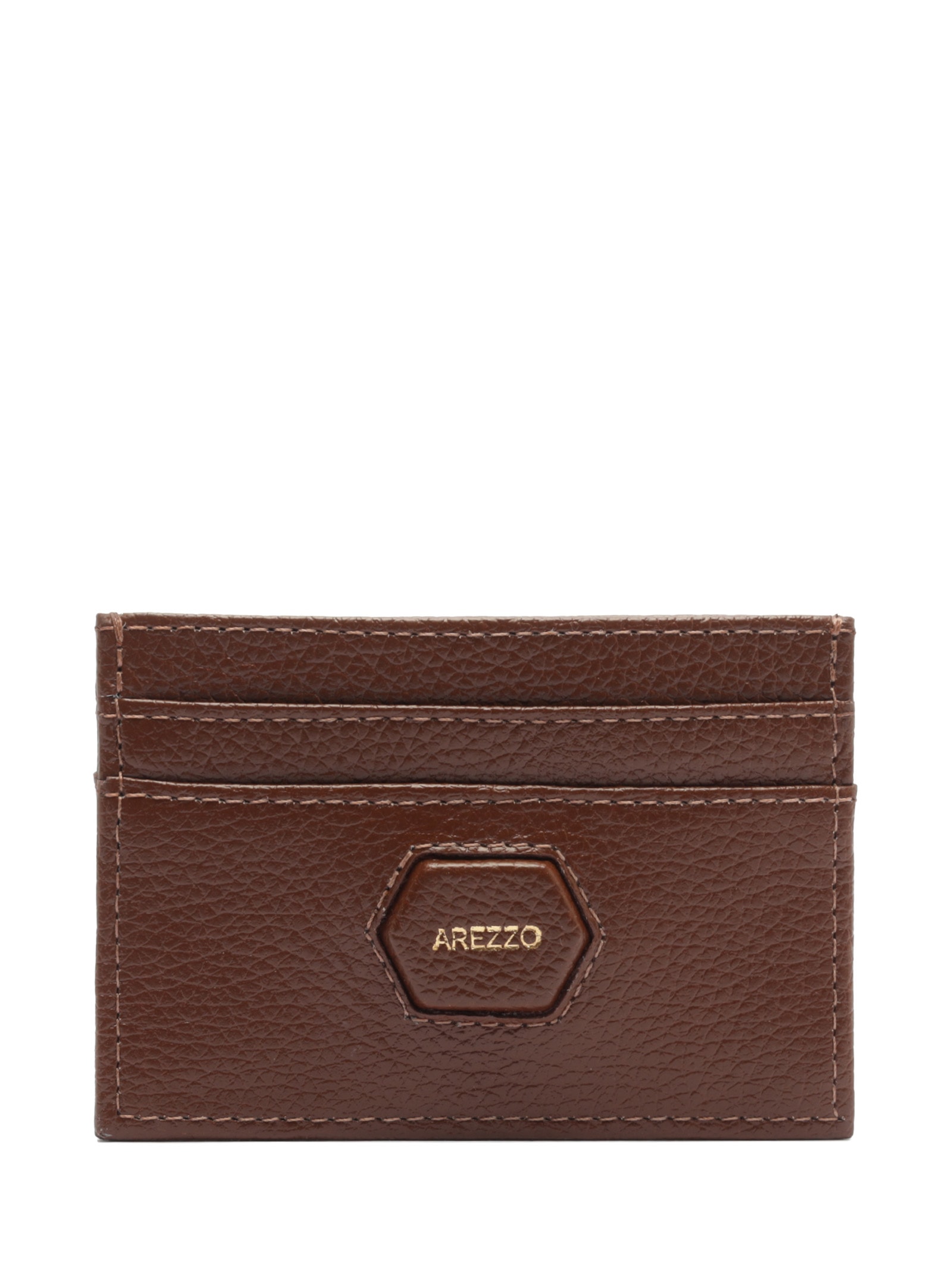 Porta-Cartões Feminino Couro Tag Hexagonal Marrom Arezzo