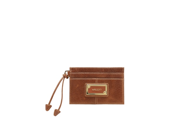 Porta-Cartões Feminino Couro Tag Metal - Marrom