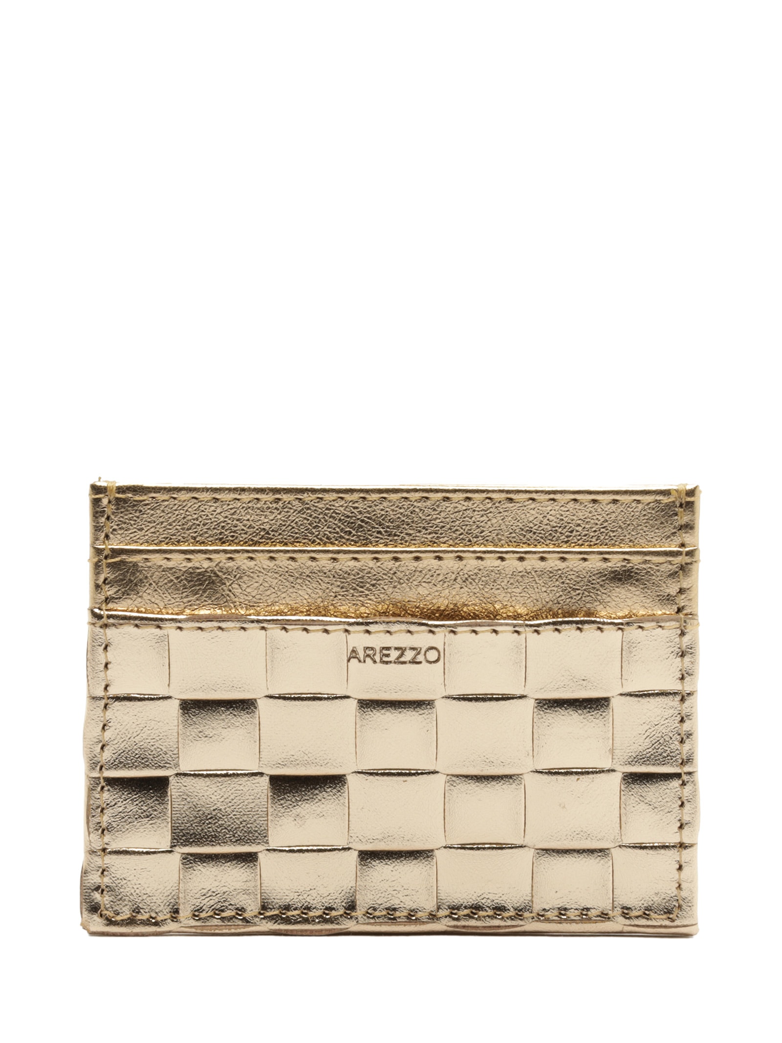Porta-Cartões Feminino Couro Tressê Dourado Arezzo
