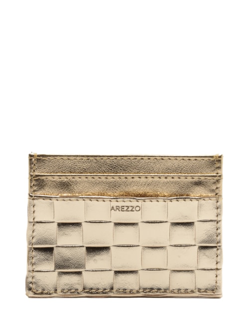 Porta-Cartões Feminino Couro Tressê – Dourado