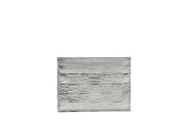Porta-Cartões Feminino Couro Tressê - Prateado