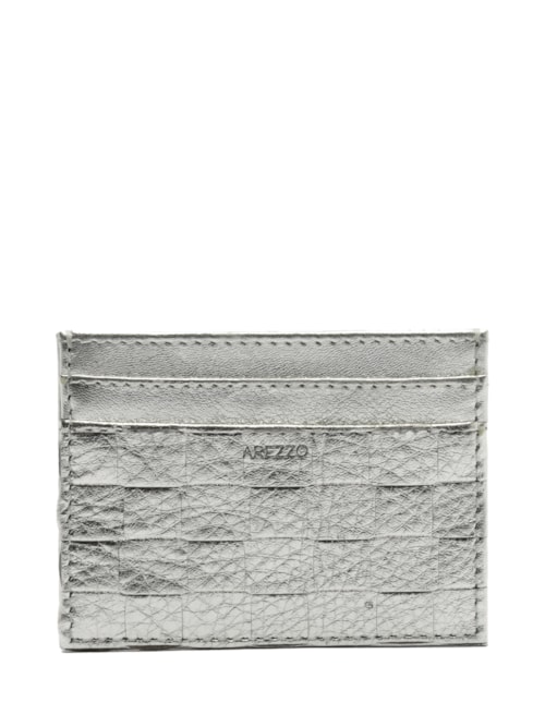 Porta-Cartões Feminino Couro Tressê – Prateado