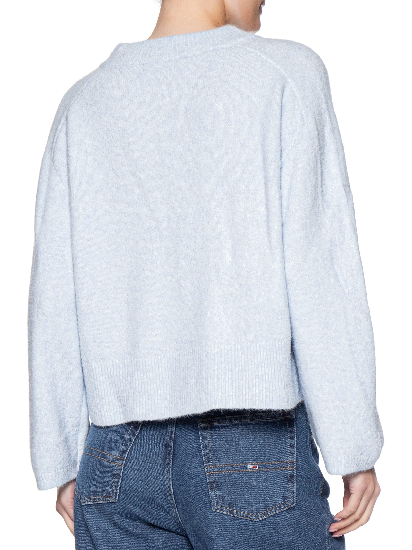 Pull Tricot Feminino Gola V Barra Canelada Azul Maria Filó