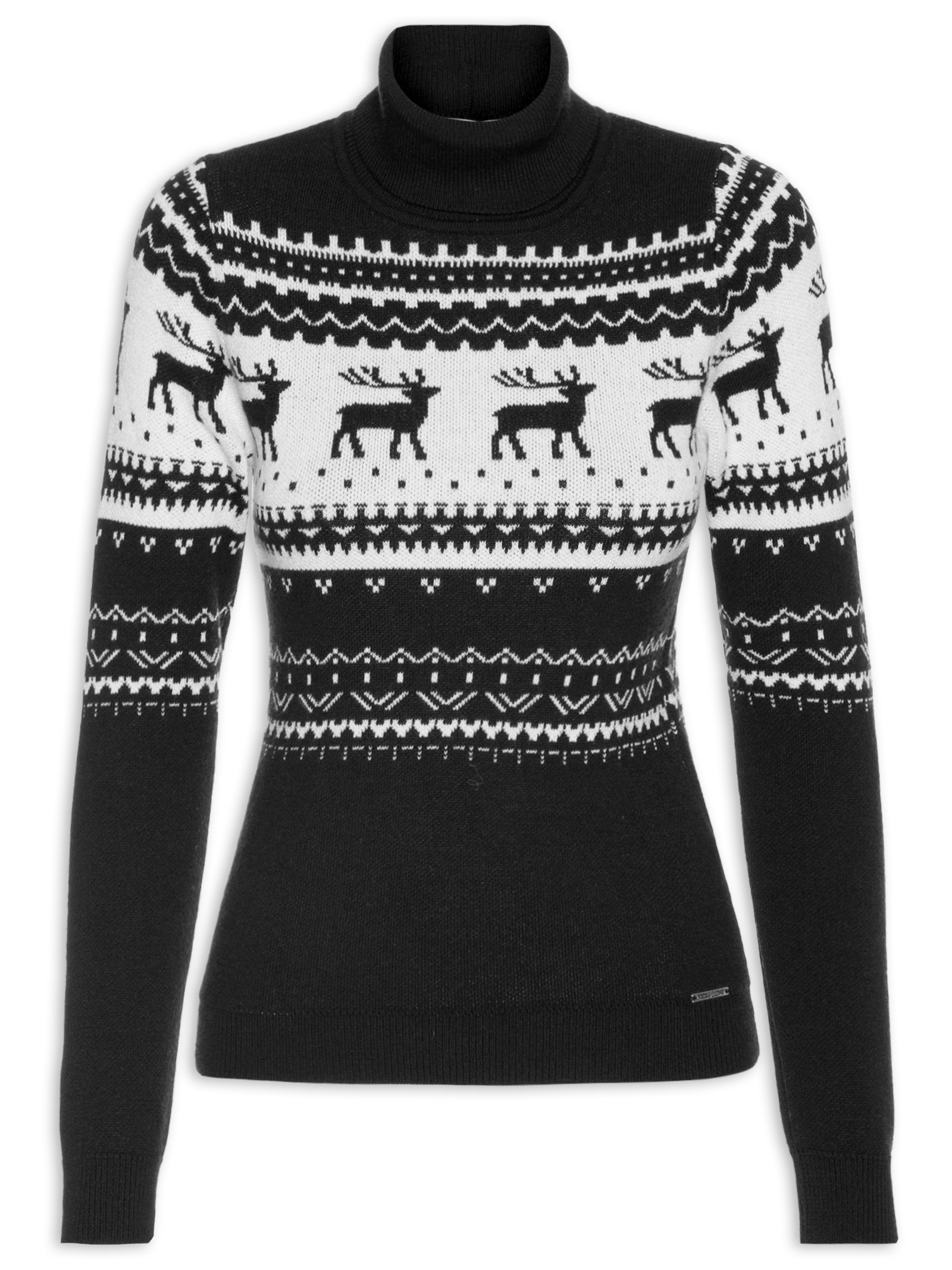 Anselmi - Pullover Feminino Cervo em Lã Merino - Preto