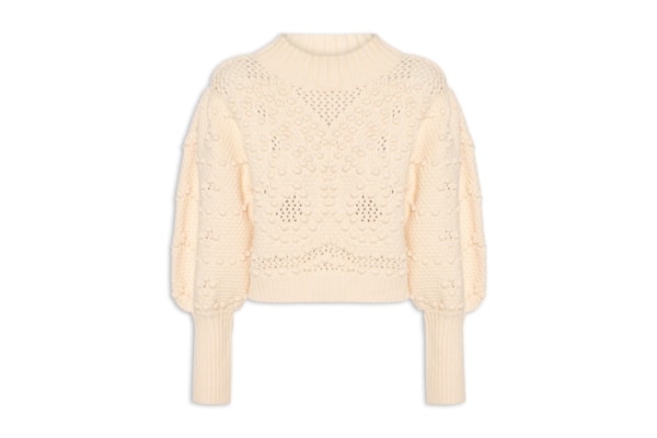 Pulôver Feminino Tricot Artesanal Borboleta - Bege