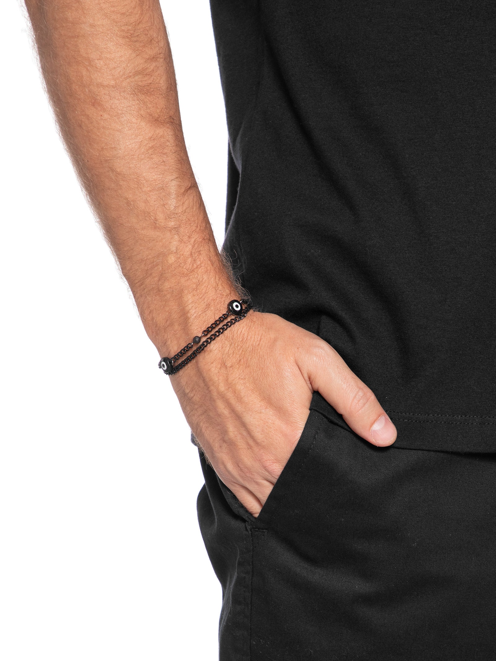 Pulseira Masculina Corrente Dupla Olho Grego Preto Sergio K