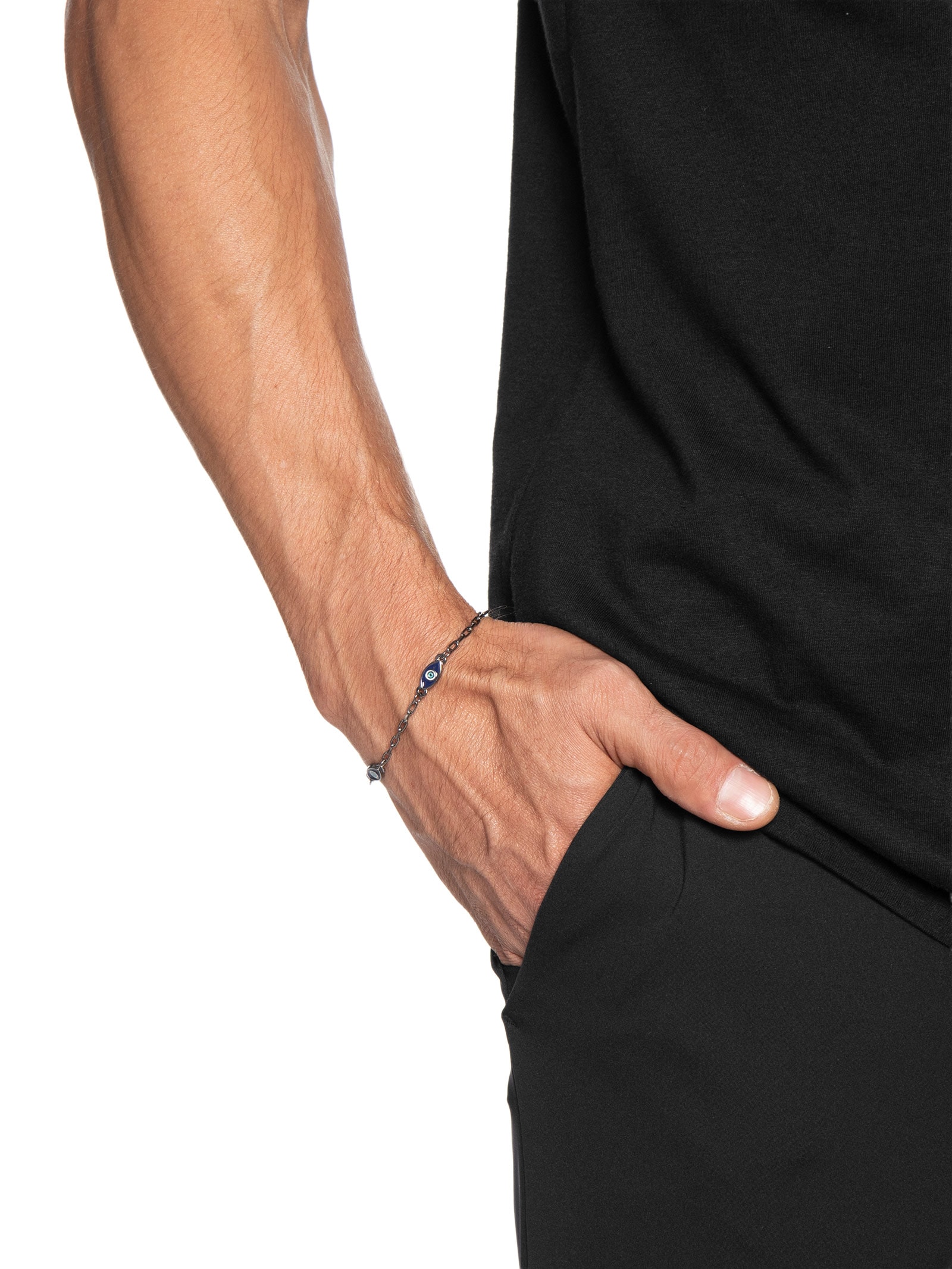 Pulseira Masculina Corrente Olho Grego Cinza Sergio K