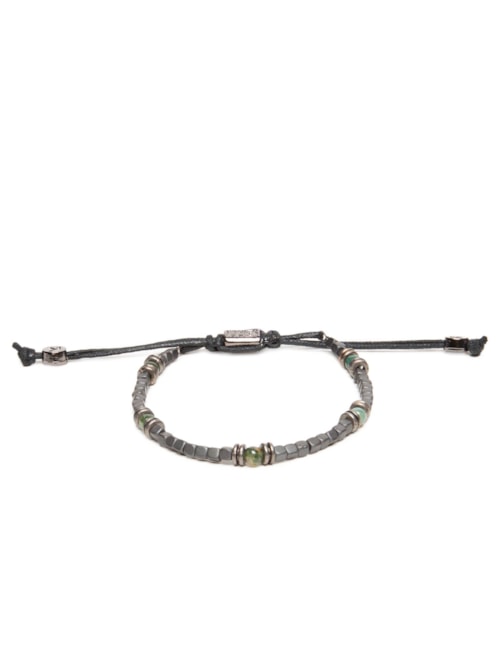 Pulseira Masculina Hematita E Pedra – Cinza