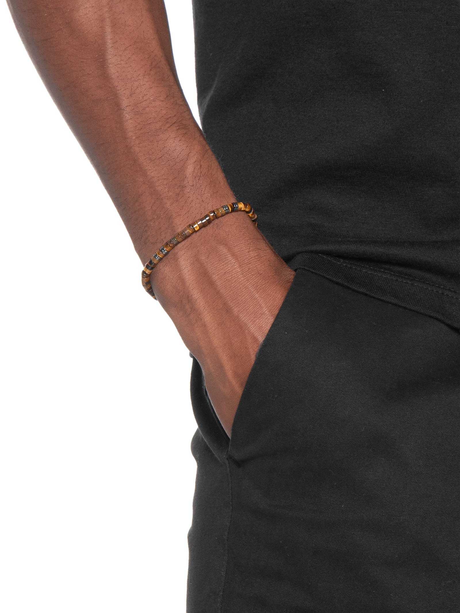 Pulseira Masculina Pedra Olho De Tigre Bege Sergio K
