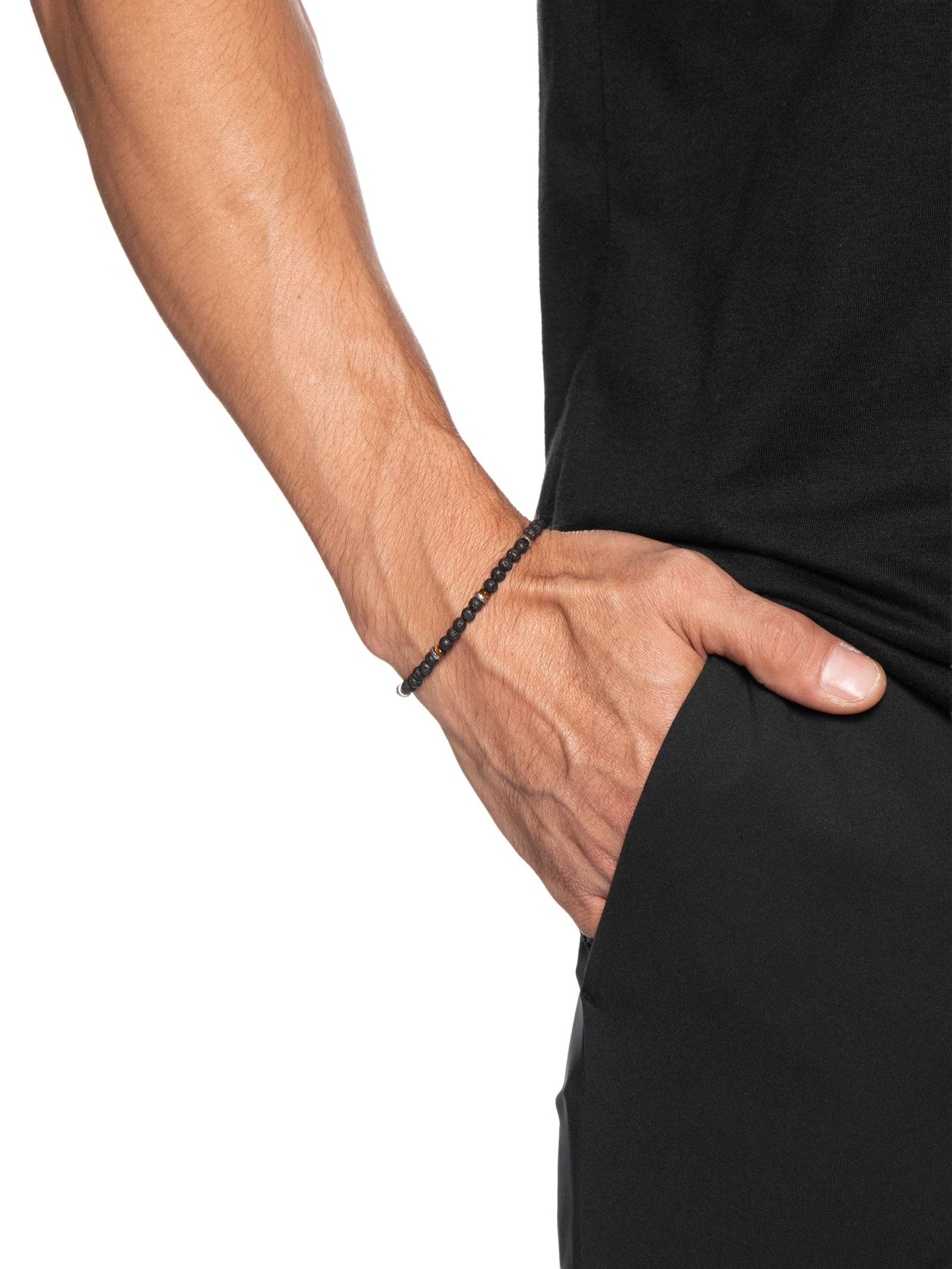 Pulseira Masculina Pedra Vulcânica E Olho De Tigre Preto Sergio K