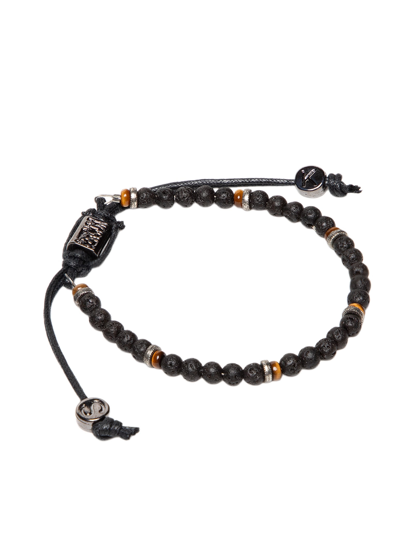Pulseira Masculina Pedra Vulcânica E Olho De Tigre Preto Sergio K