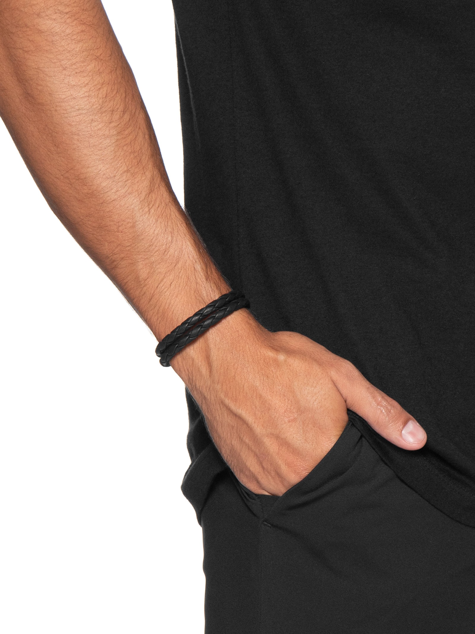 Pulseira Masculina Veyron De Couro Preto Key Design