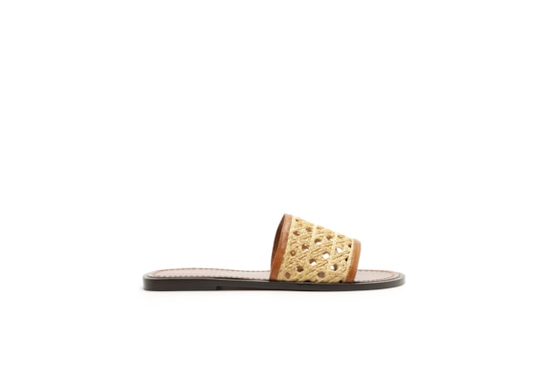 Rasteira Feminina Slide Palha Sextavada Tira Larga - Bege