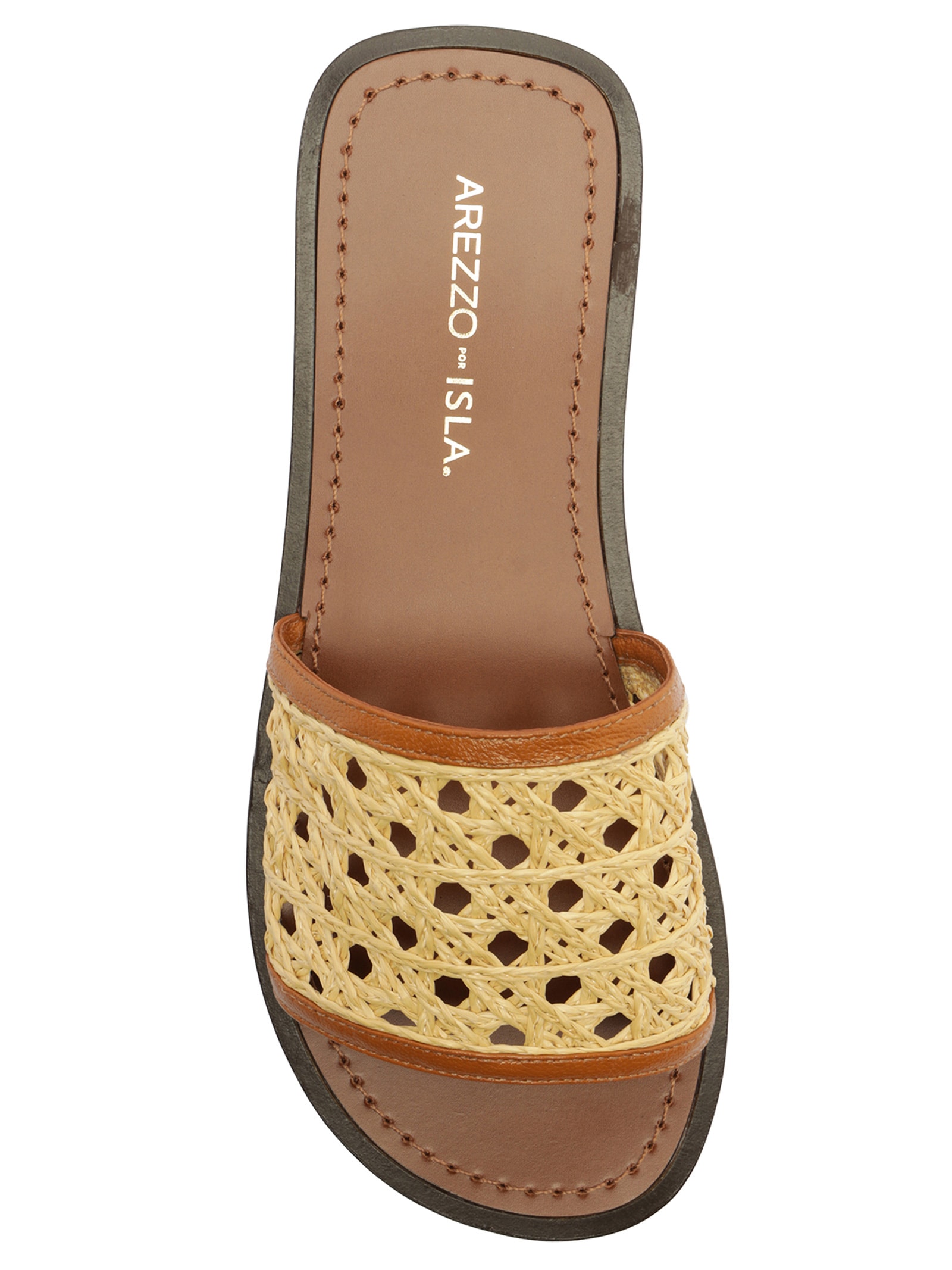 Rasteira Feminina Slide Palha Sextavada Tira Larga Bege Arezzo + Isla