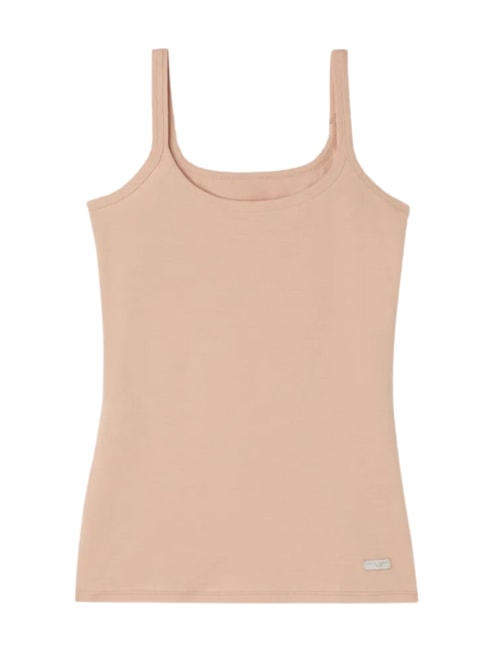 Regata Alças Finas Em Algodão – Bege