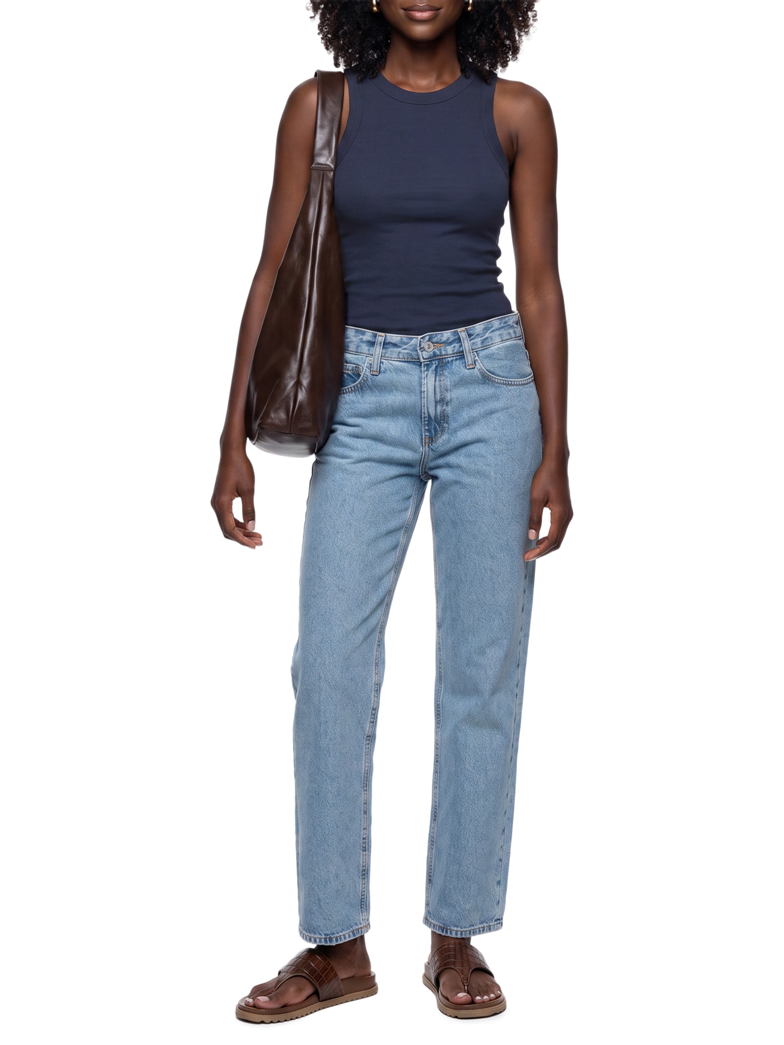 Regata Básica Feminina Slim Neck Azul Hering