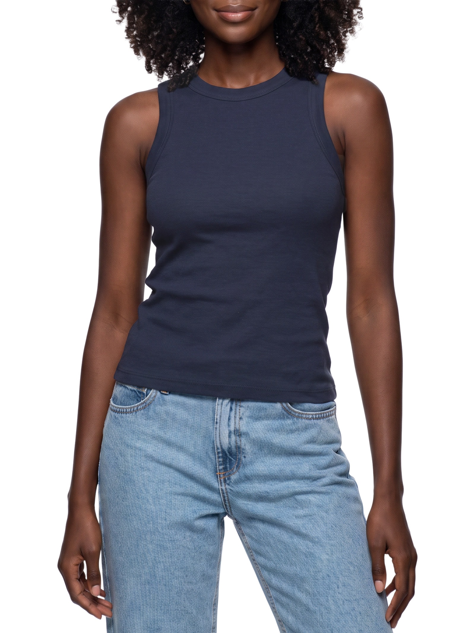 Regata Básica Feminina Slim Neck Azul Hering