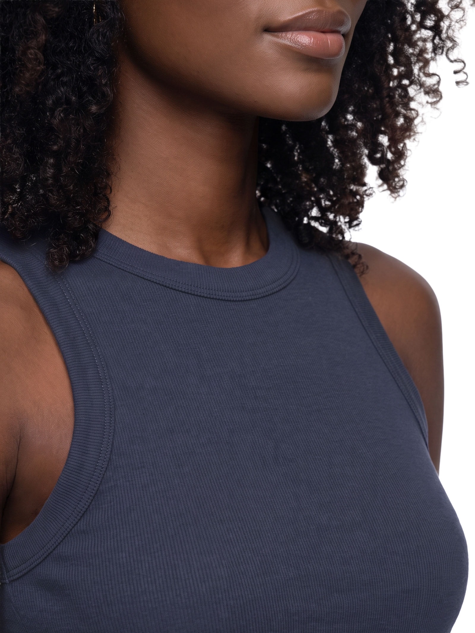 Regata Básica Feminina Slim Neck Azul Hering