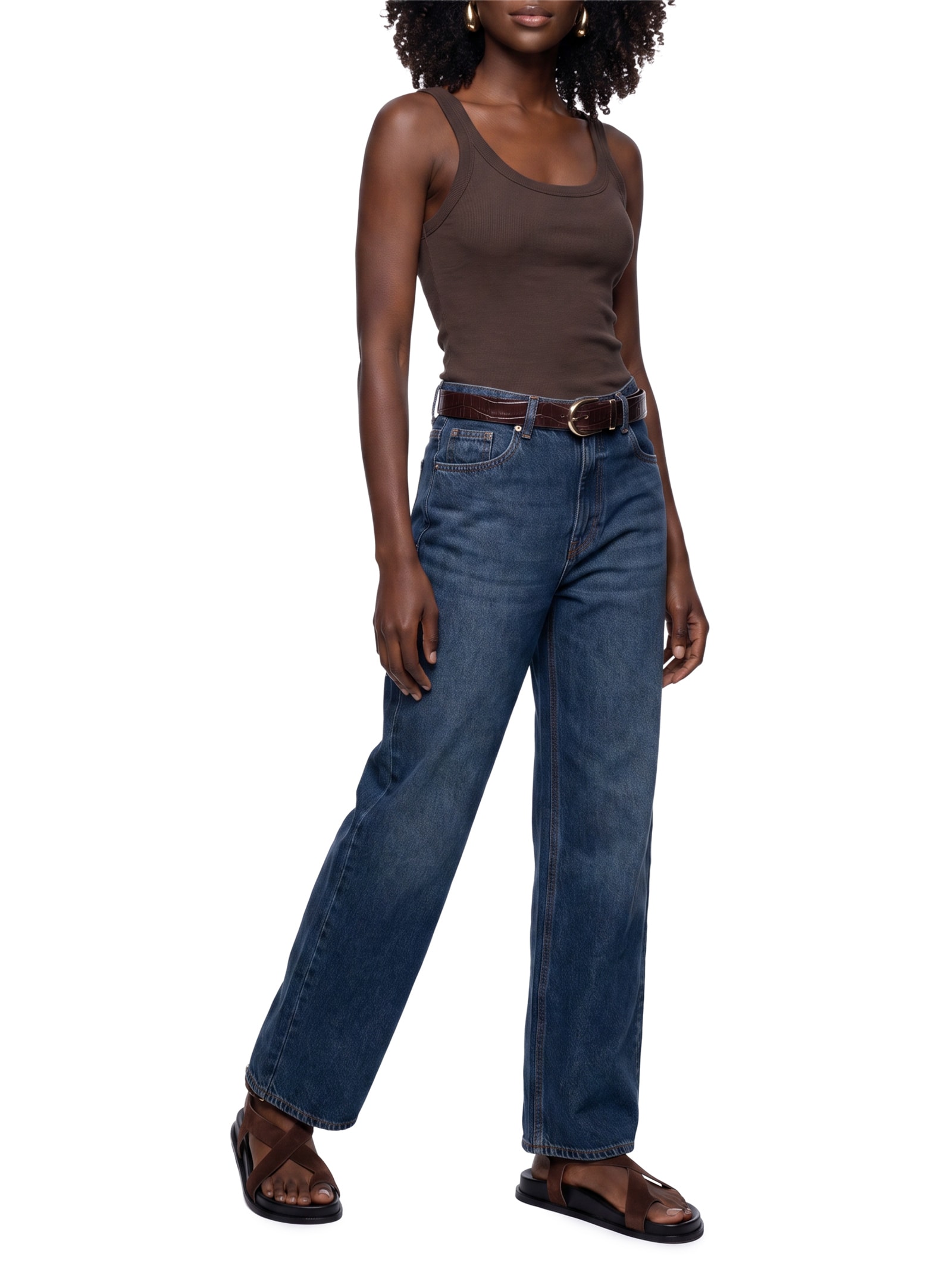 Regata Básica Feminina Slim Rib – Marrom Hering